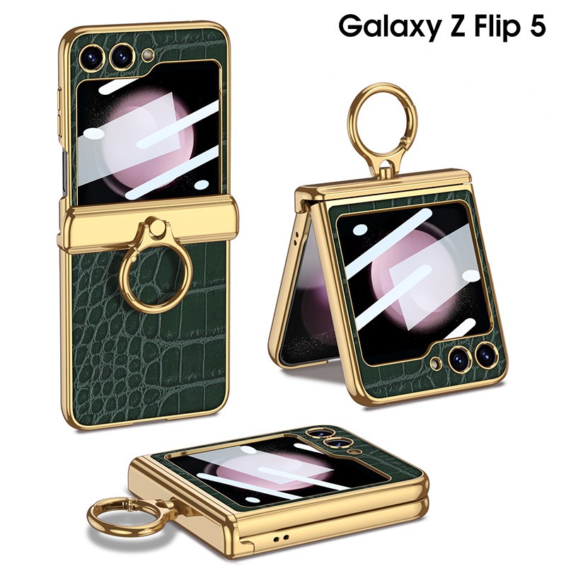 สำหรับสมาร์ทโฟน Samsung Galaxy Z Flip5/4/3 5G กรณีพับได้ที่มีลวดลายจระเข้พรีเมียมและเคลือบเงิน