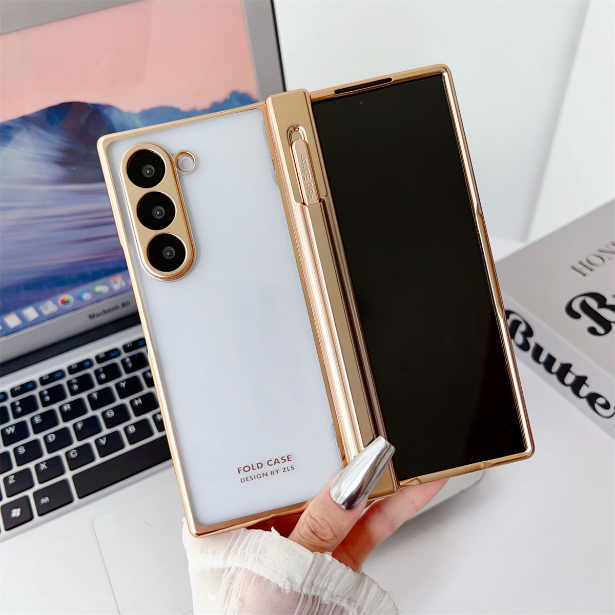 เหมาะสำหรับ Samsung Z Fold6 ชุบไฟฟ้าใสพร้อมเคสป้องกันปากกา