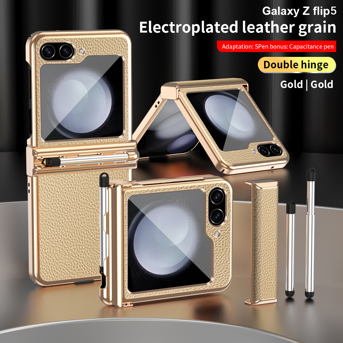 สำหรับ Samsung Z Flip6/5/4/3 ลิ้นจี่เนื้อหนังบานพับชุบไส้ปากกา