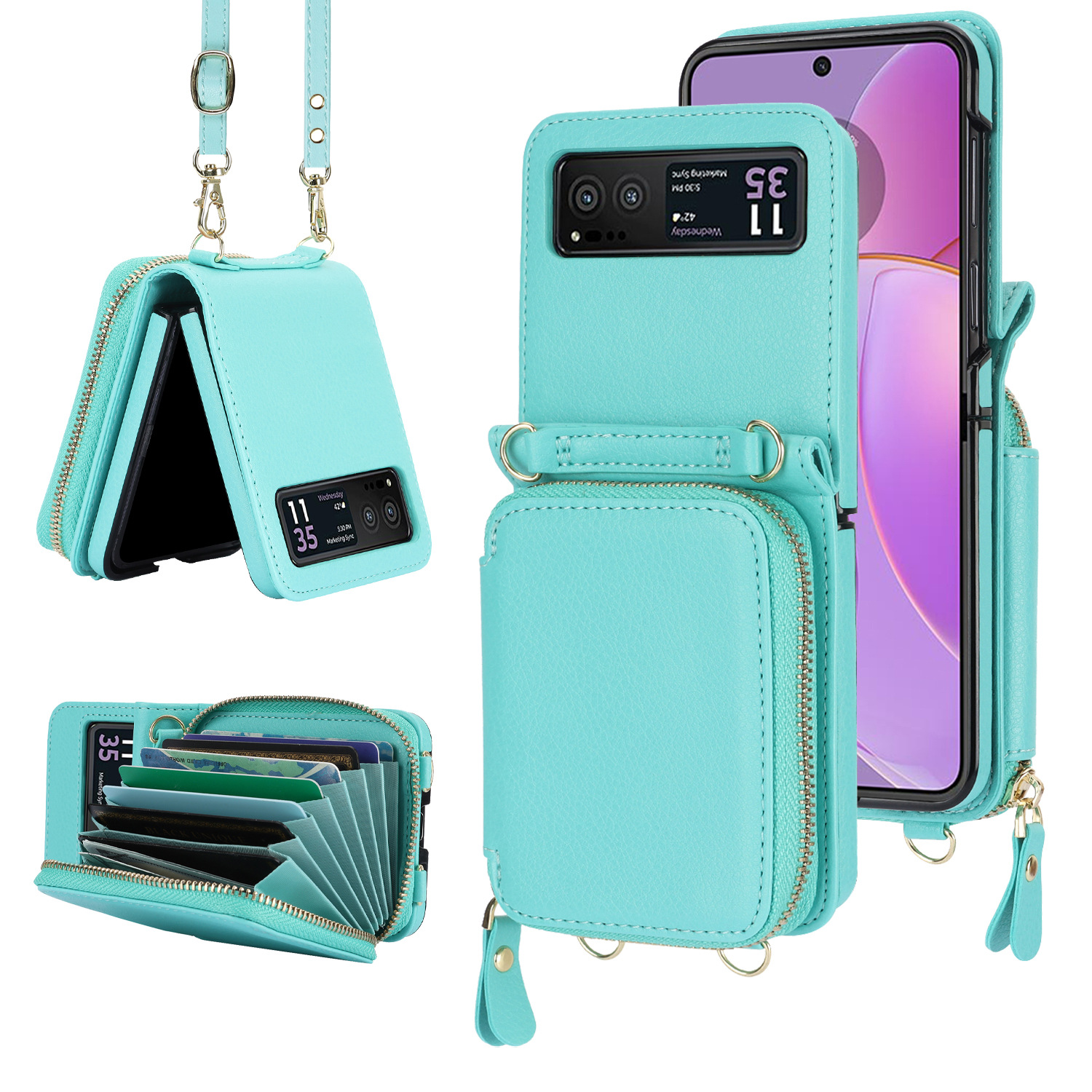 Suitable for Samsung Z Flip5/4/3 zipper card holder mobile phone case