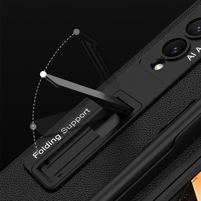 เหมาะสำหรับ Samsung Z Fold5/4/3 หนังหรูหราช่องใส่ปากกาด้านนอกกระจกนิรภัยเคสโทรศัพท์