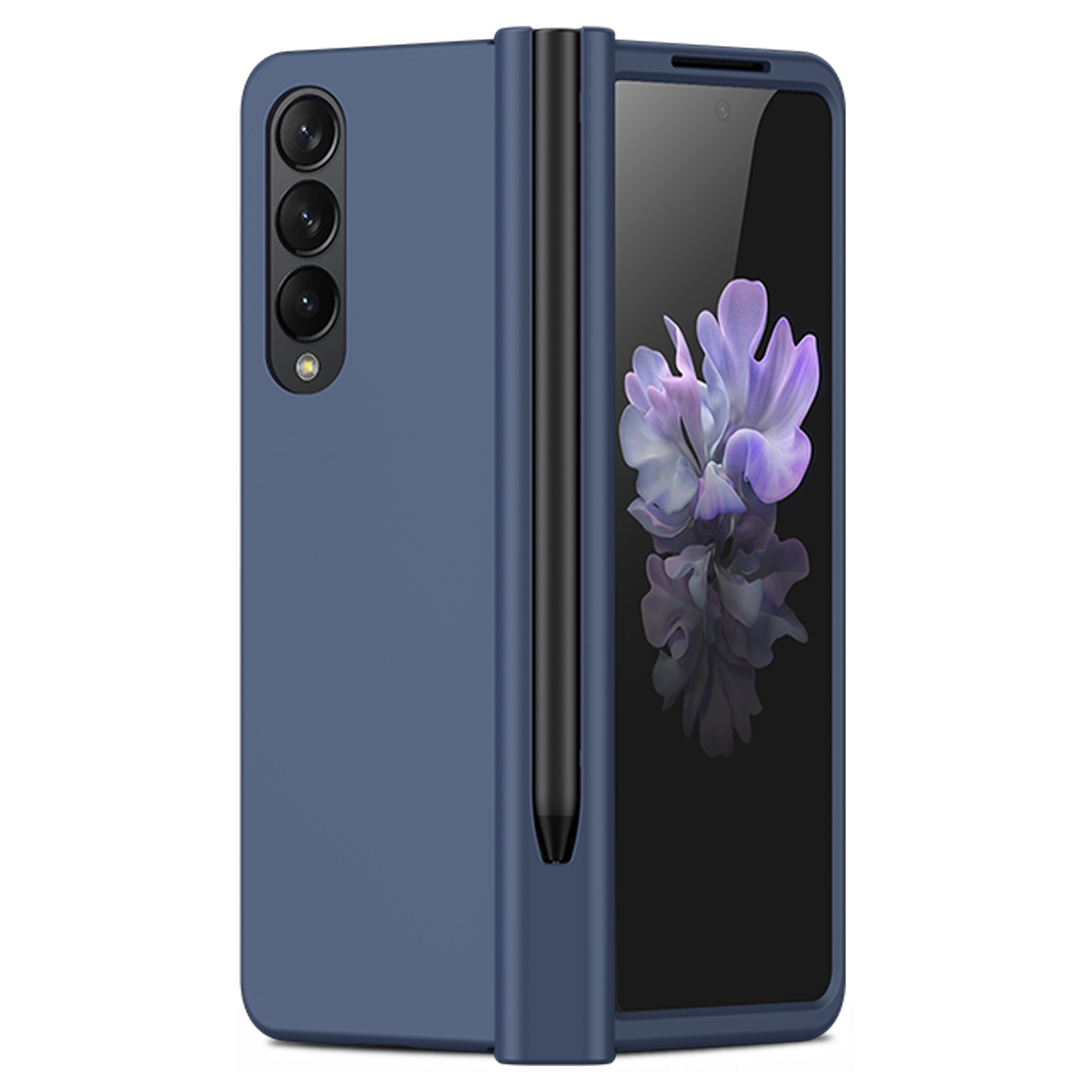 เหมาะสำหรับ Samsung Z Fold5/4/3 สีทึบฟิล์มป้องกันแบบเต็มรูปแบบพับเคสโทรศัพท์พร้อมที่วางปากกา