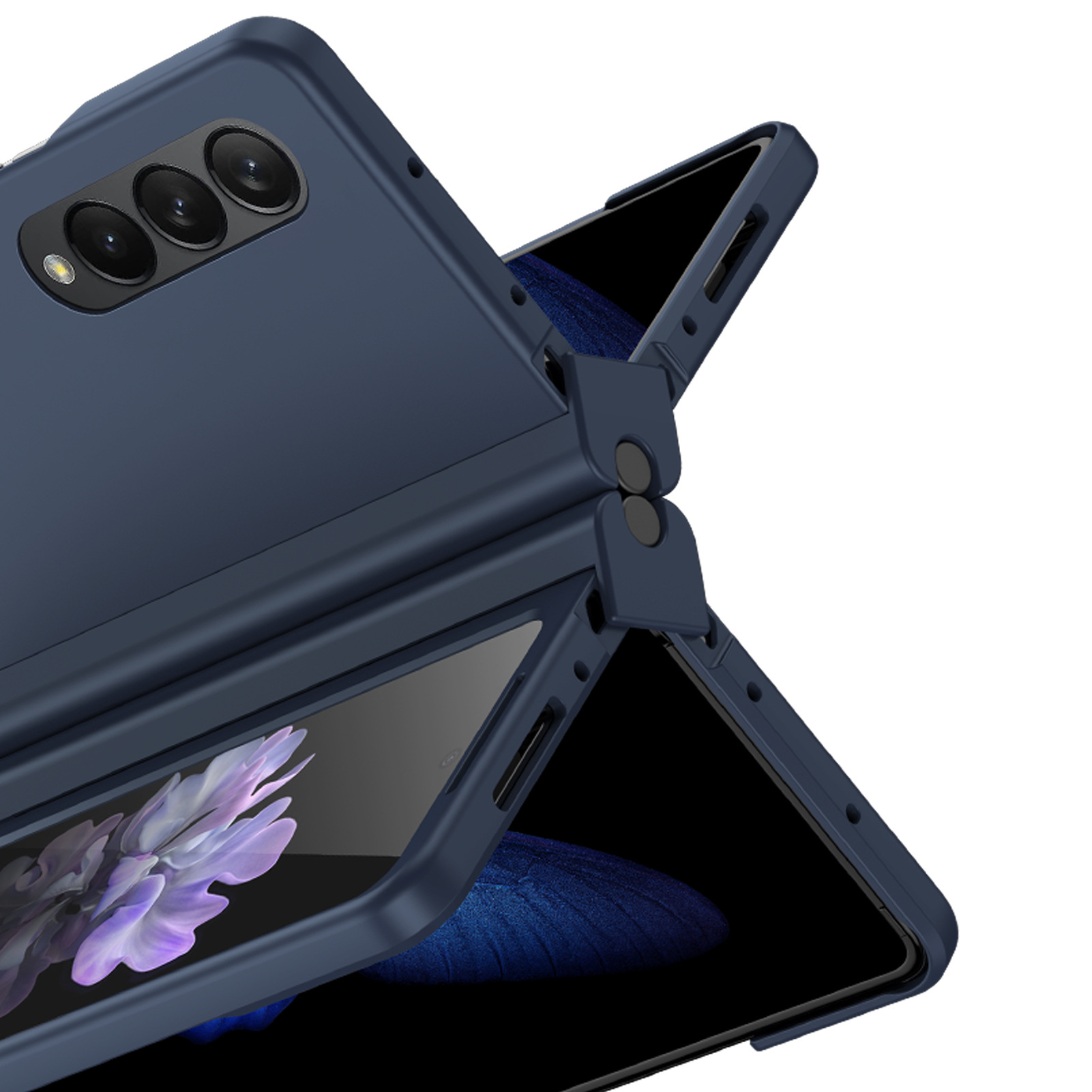 เหมาะสำหรับ Samsung Z Fold5/4/3 สีทึบฟิล์มป้องกันแบบเต็มรูปแบบพับเคสโทรศัพท์พร้อมที่วางปากกา