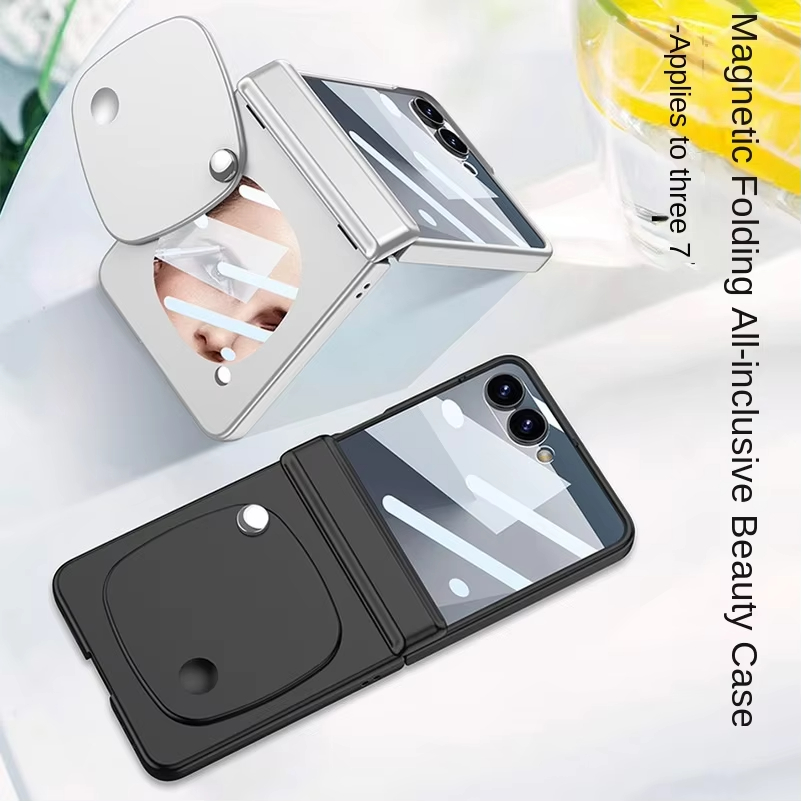 適用於三星Z Flip7新款美妝鏡磁吸轉軸保護殼