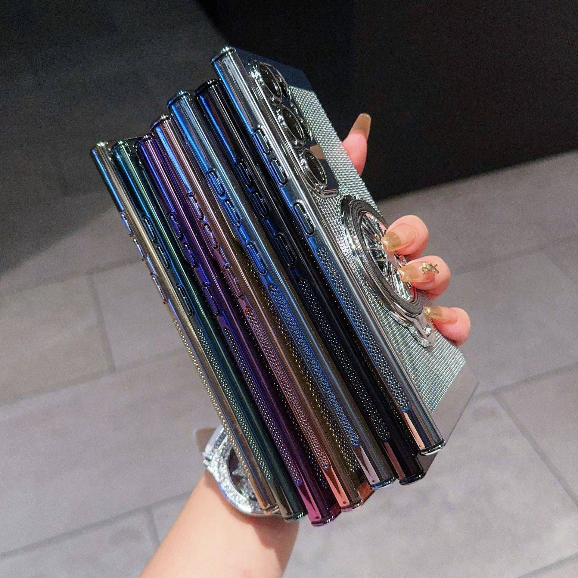 เหมาะสำหรับ Samsung S24/23/22/21（Note 20 Ultra） ซีรีส์เคลือบด้วยไฟฟ้าบางเฉียบระบายอากาศระบายความร้อนสนุกวงแหวนวงแหวนฟิล์มเลนส์รวมทุกอย่างเคสป้องกันการล่มสลาย