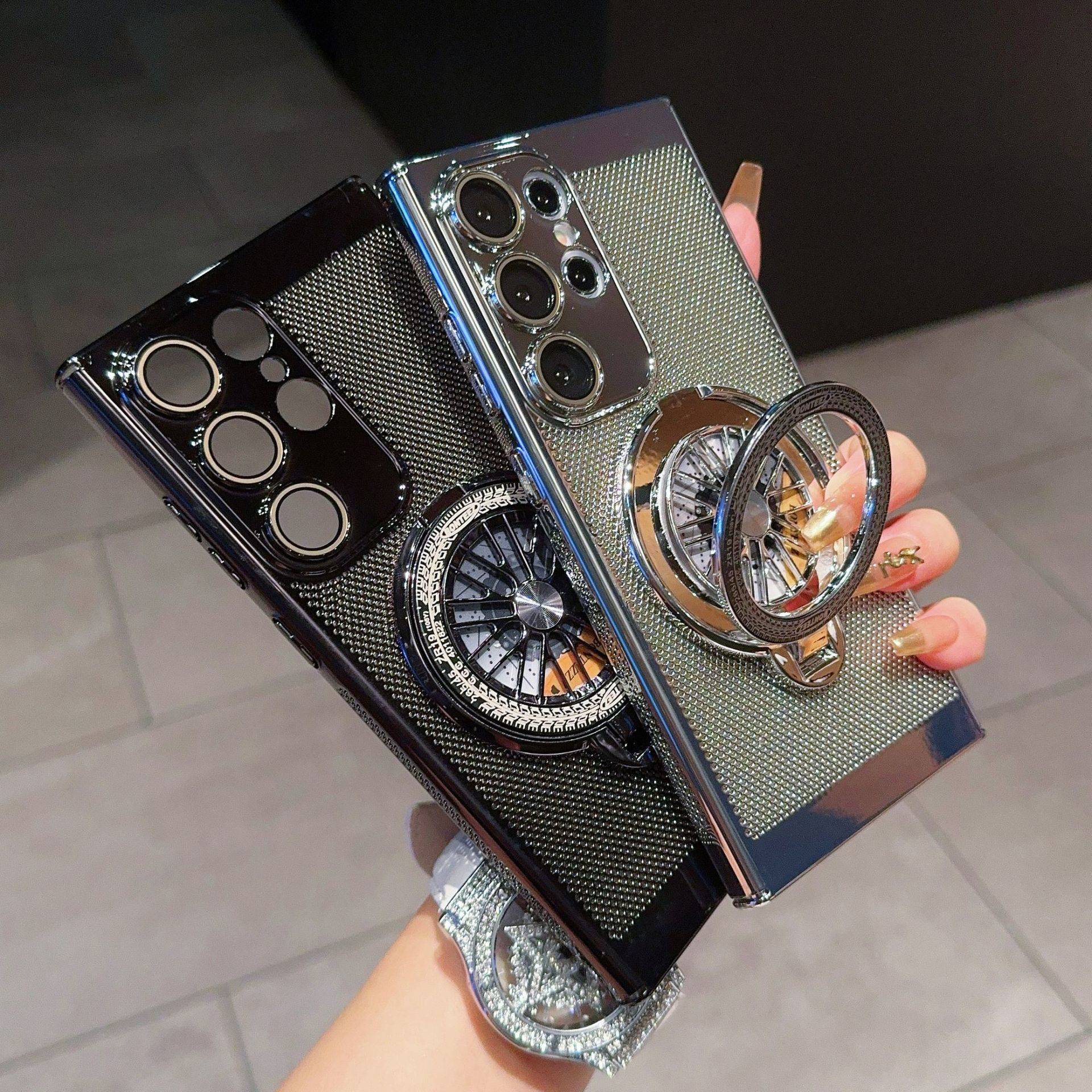 เหมาะสำหรับ Samsung S24/23/22/21（Note 20 Ultra） ซีรีส์เคลือบด้วยไฟฟ้าบางเฉียบระบายอากาศระบายความร้อนสนุกวงแหวนวงแหวนฟิล์มเลนส์รวมทุกอย่างเคสป้องกันการล่มสลาย