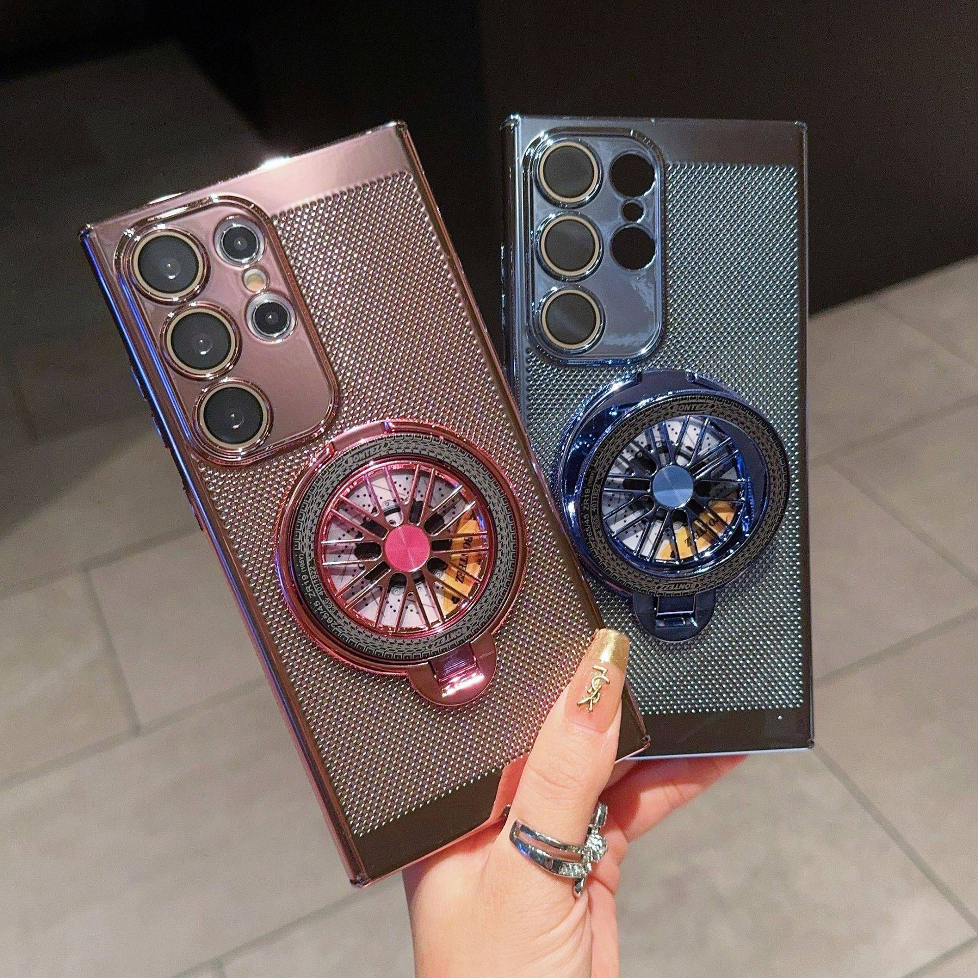 เหมาะสำหรับ Samsung S24/23/22/21（Note 20 Ultra） ซีรีส์เคลือบด้วยไฟฟ้าบางเฉียบระบายอากาศระบายความร้อนสนุกวงแหวนวงแหวนฟิล์มเลนส์รวมทุกอย่างเคสป้องกันการล่มสลาย