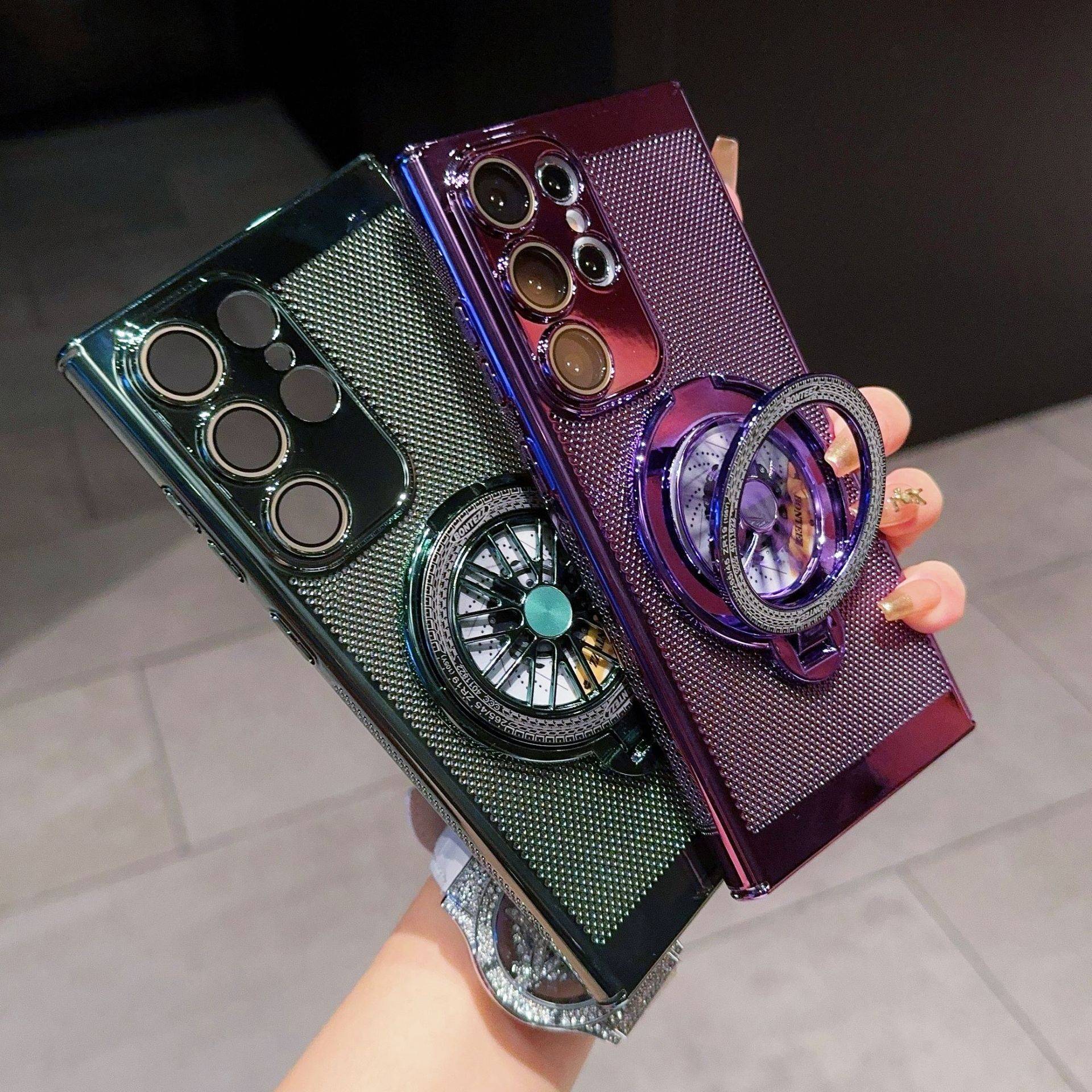 เหมาะสำหรับ Samsung S24/23/22/21（Note 20 Ultra） ซีรีส์เคลือบด้วยไฟฟ้าบางเฉียบระบายอากาศระบายความร้อนสนุกวงแหวนวงแหวนฟิล์มเลนส์รวมทุกอย่างเคสป้องกันการล่มสลาย