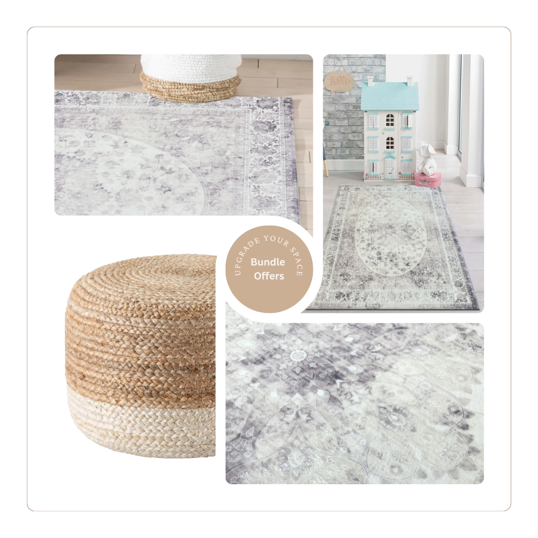 Bohemian Bliss Comfort Duo: Ombre Jute Pouf & Stella Plush Memory Foam Mat Set