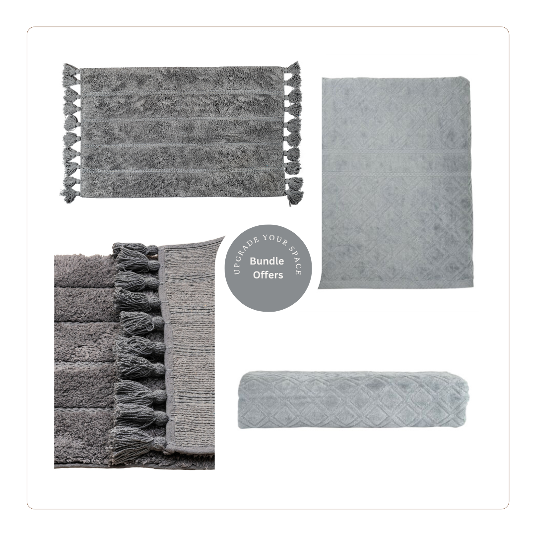 Diamond Jacquard Towel & Fringe Tufted Bathmat Set