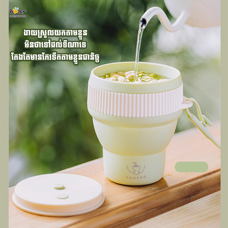 SK Silicone Folding Straw Cup-G（SK កែវស៊ីលីកូនបត់បែន និងទុយោ​-បៃតង）