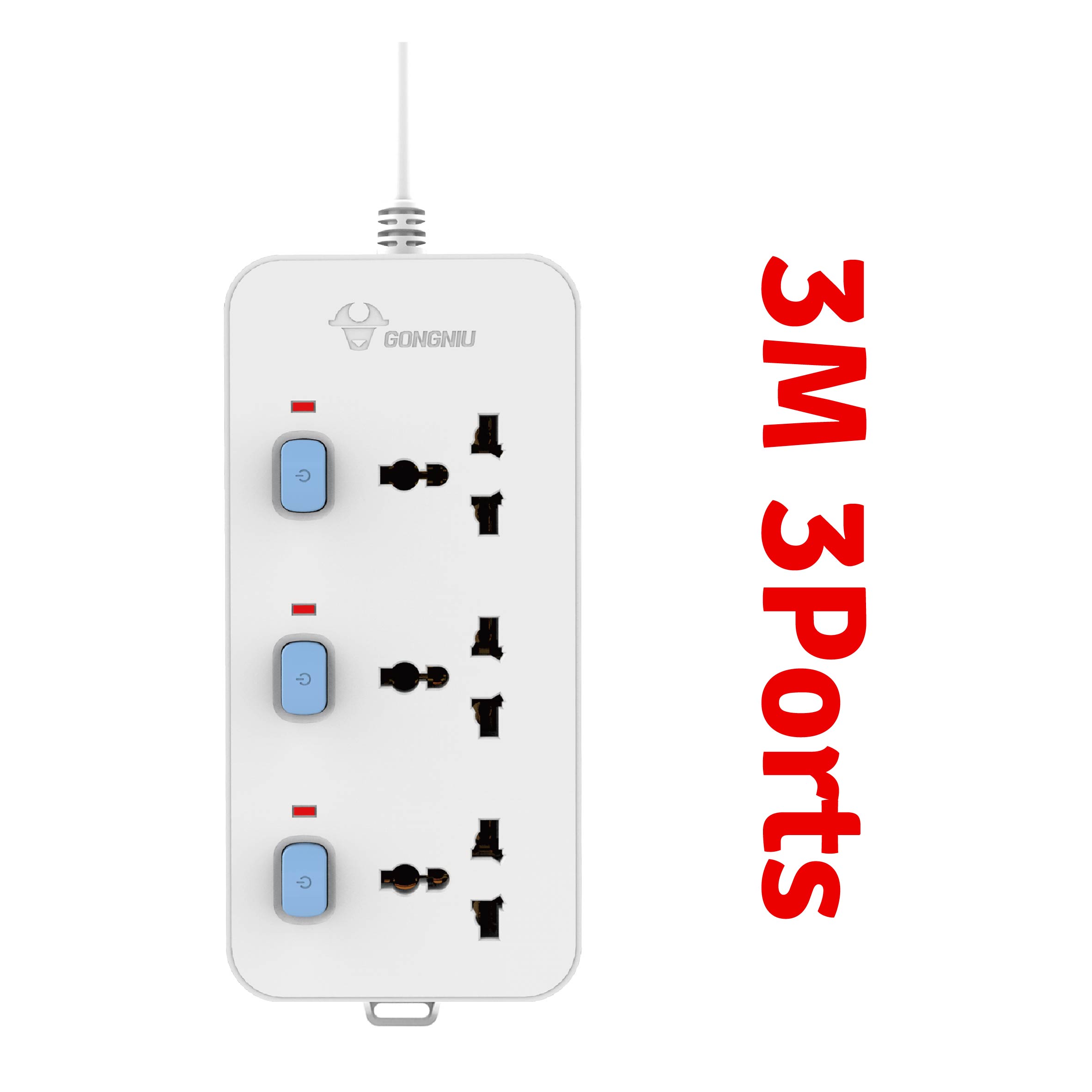 GONGNIU Adapter 3 Ports 3M(ព្រីភ្លើង 3រន្ធ 3ម៉ែត្រ)