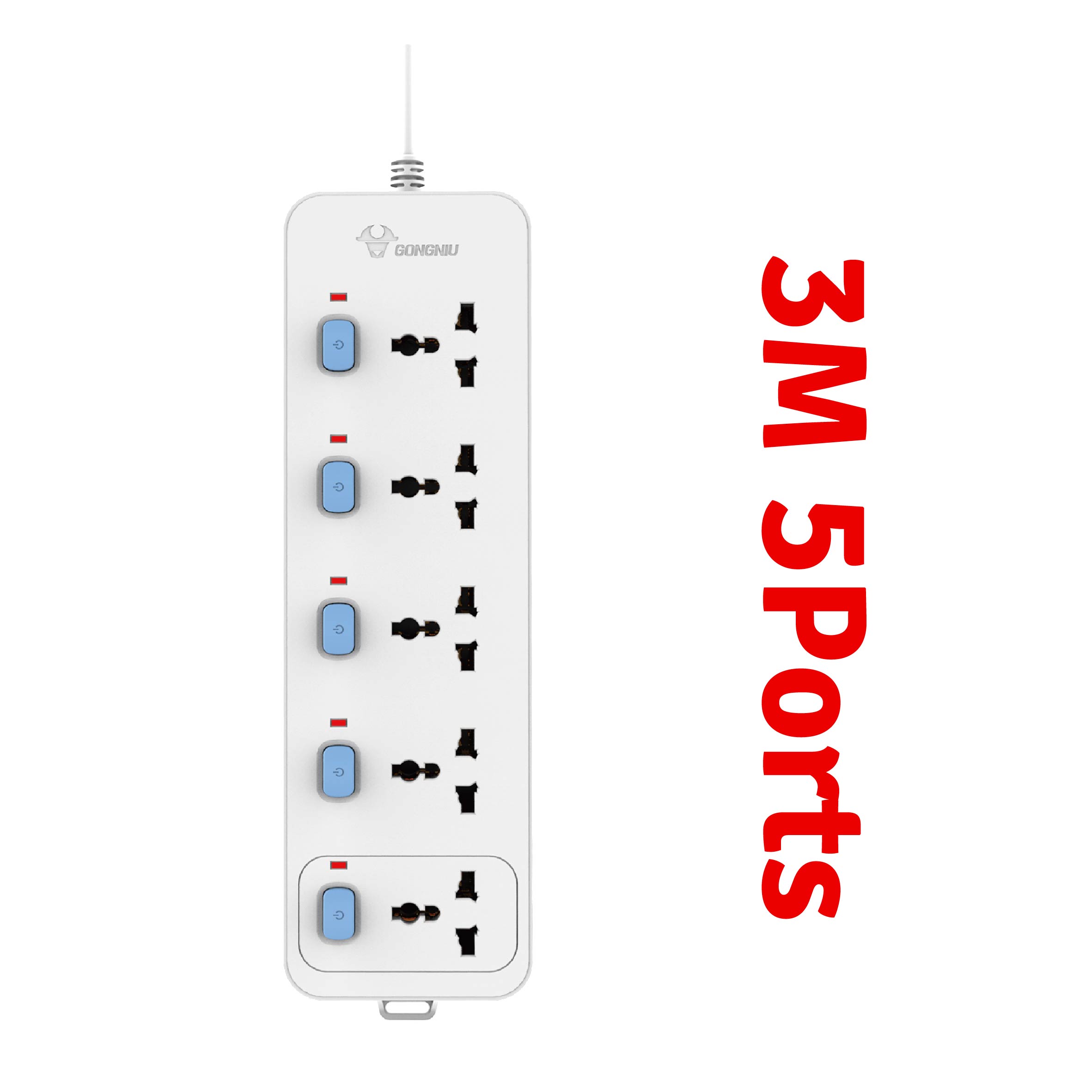 GONGNIU Adapter 5 Ports 3M(ព្រីភ្លើង 5រន្ធ 3ម៉ែត្រ)