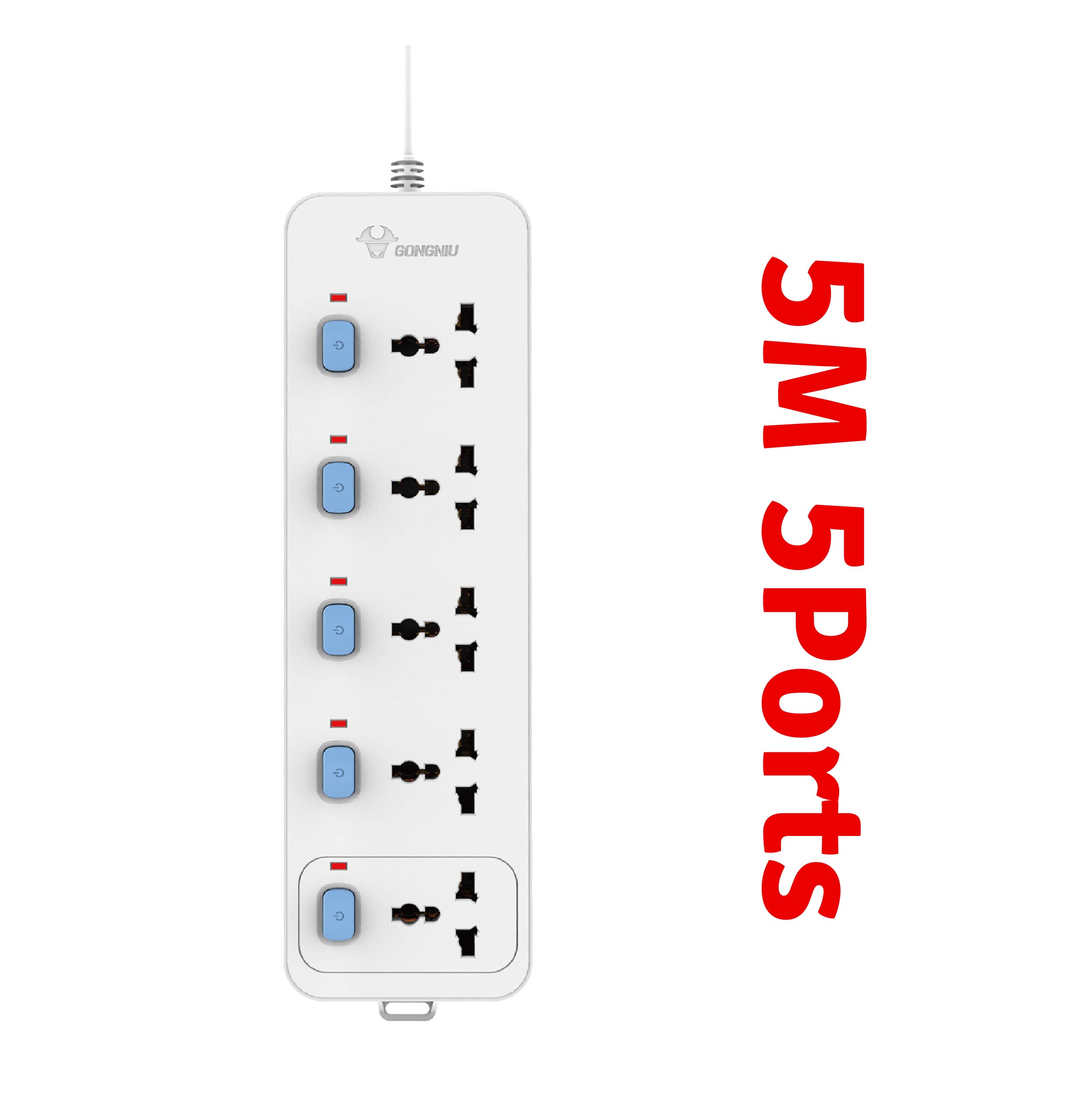 GONGNIU Adapter 5 Ports 5M(ព្រីភ្លើង 5រន្ធ 5ម៉ែត្រ)