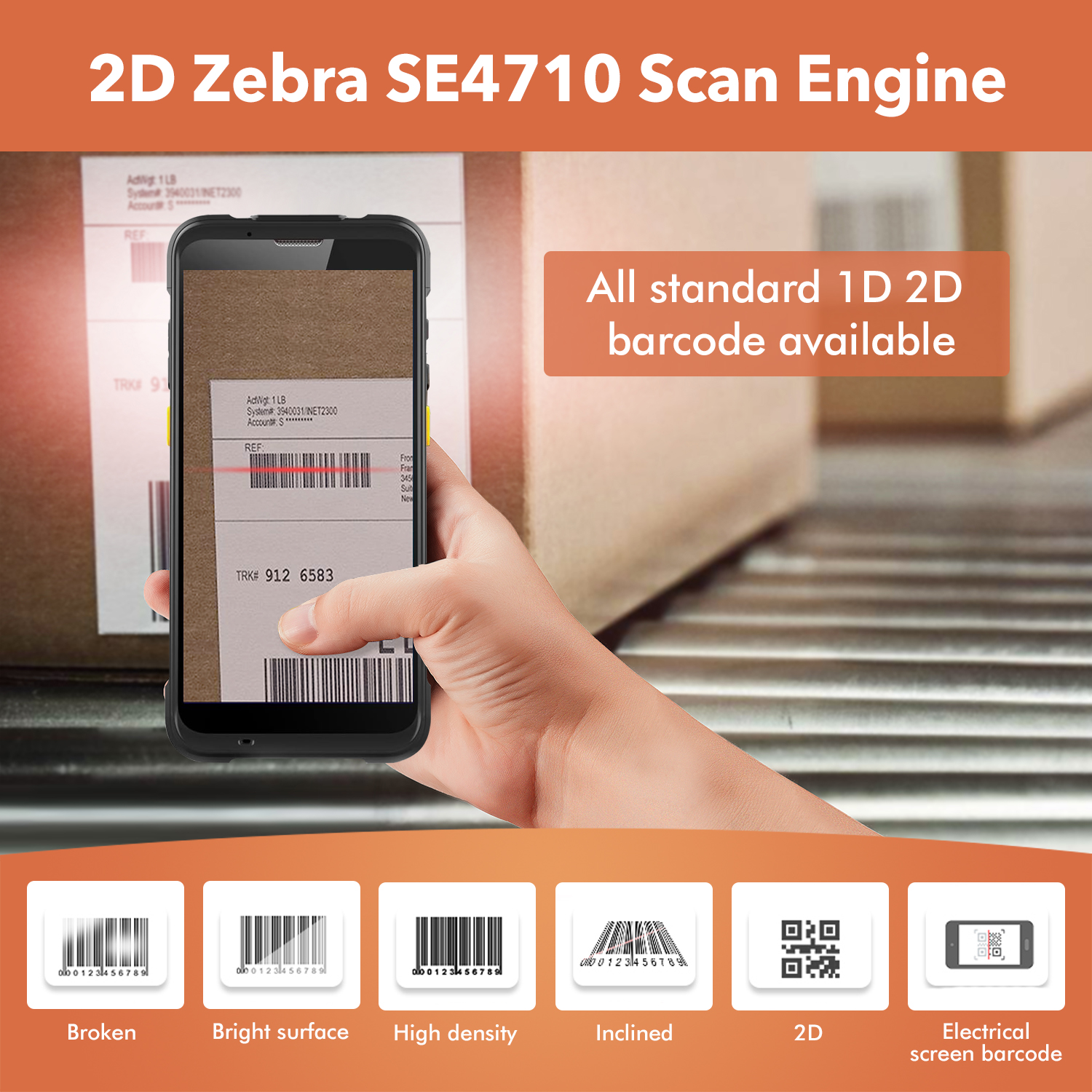 TROHESTAR Android Barcode Scanner, Android 11.0 2D SE4710 Zebra Scanner,1800nit Sunlight Readable