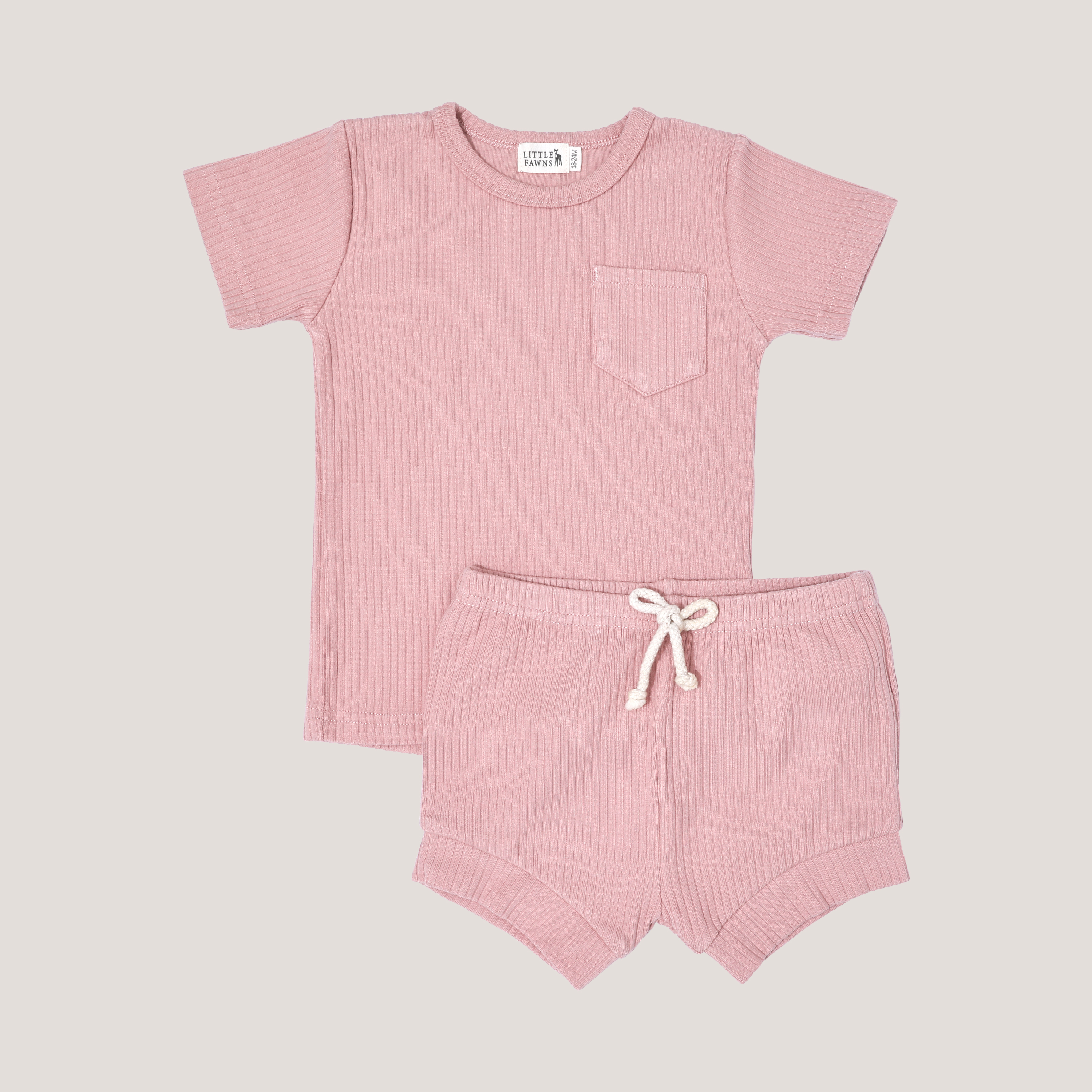 Ribbed Shirt & Short Set in Dusty Pink