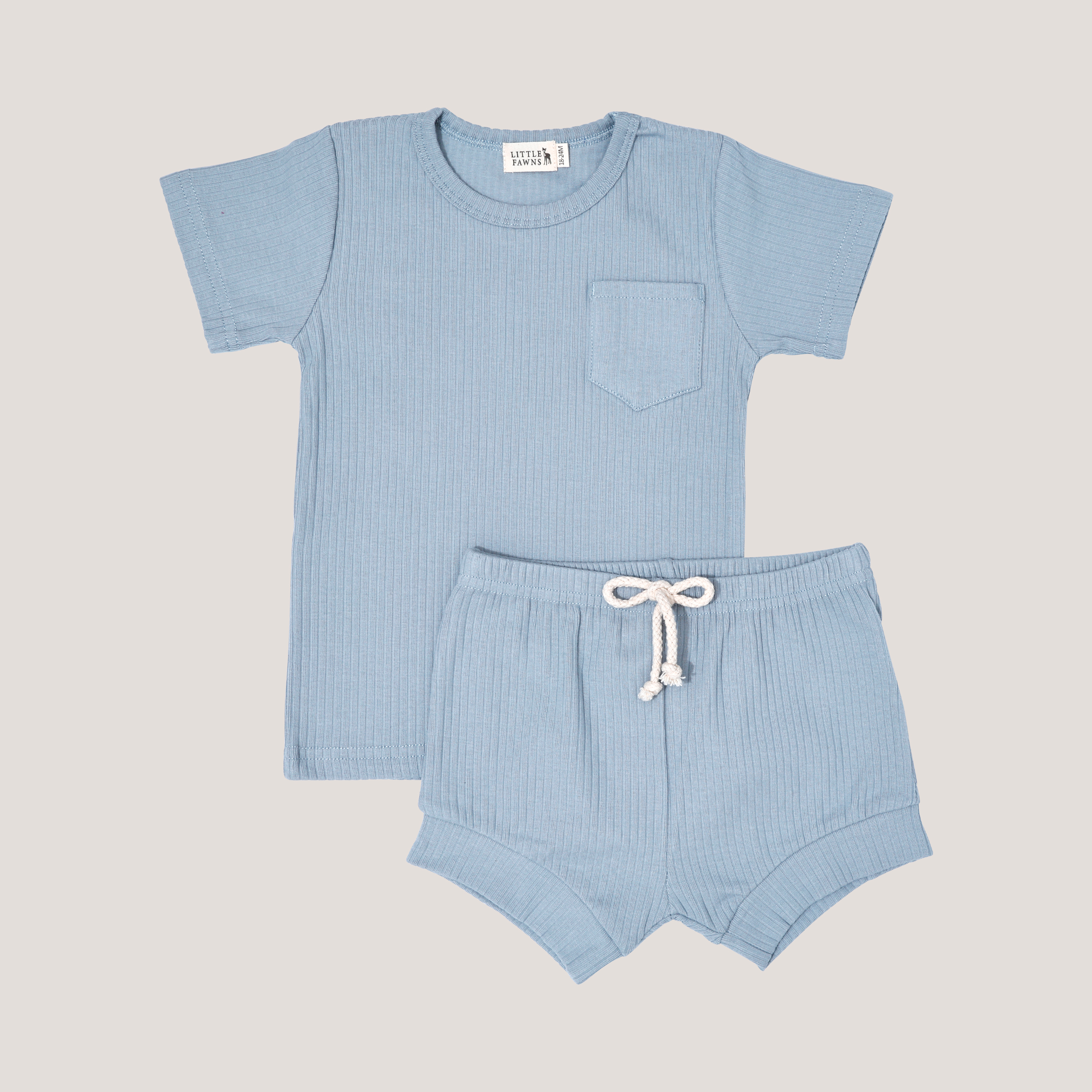 Ribbed Shirt & Short Set in Powder Blue