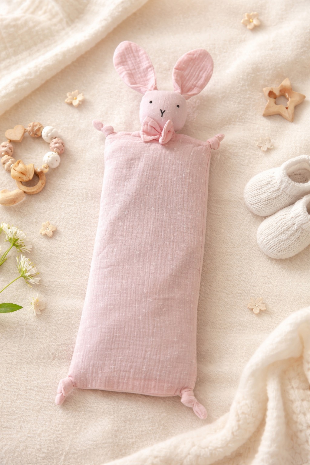 Snuggly Bunny Beansprout Husk Pillow in Blush Star