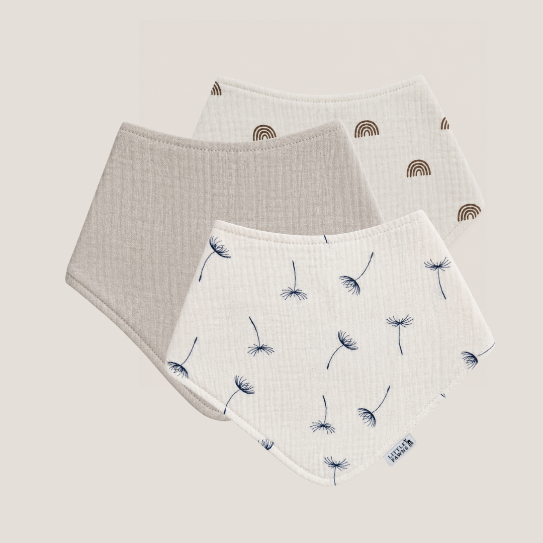 Organic Cotton Bibs Bundle (Ivory Biege, Dandelion Vanilla, Ivory Beige Rainbow)