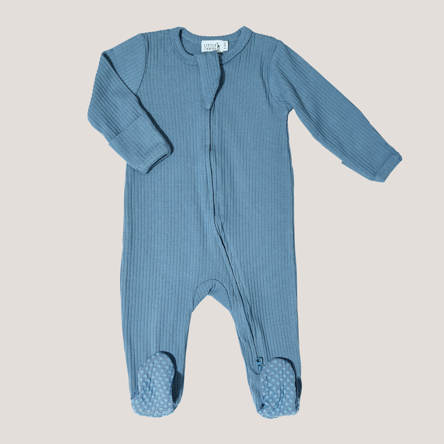 Ribbed Zip-Up Footed Sleepsuit in Emerald Blue