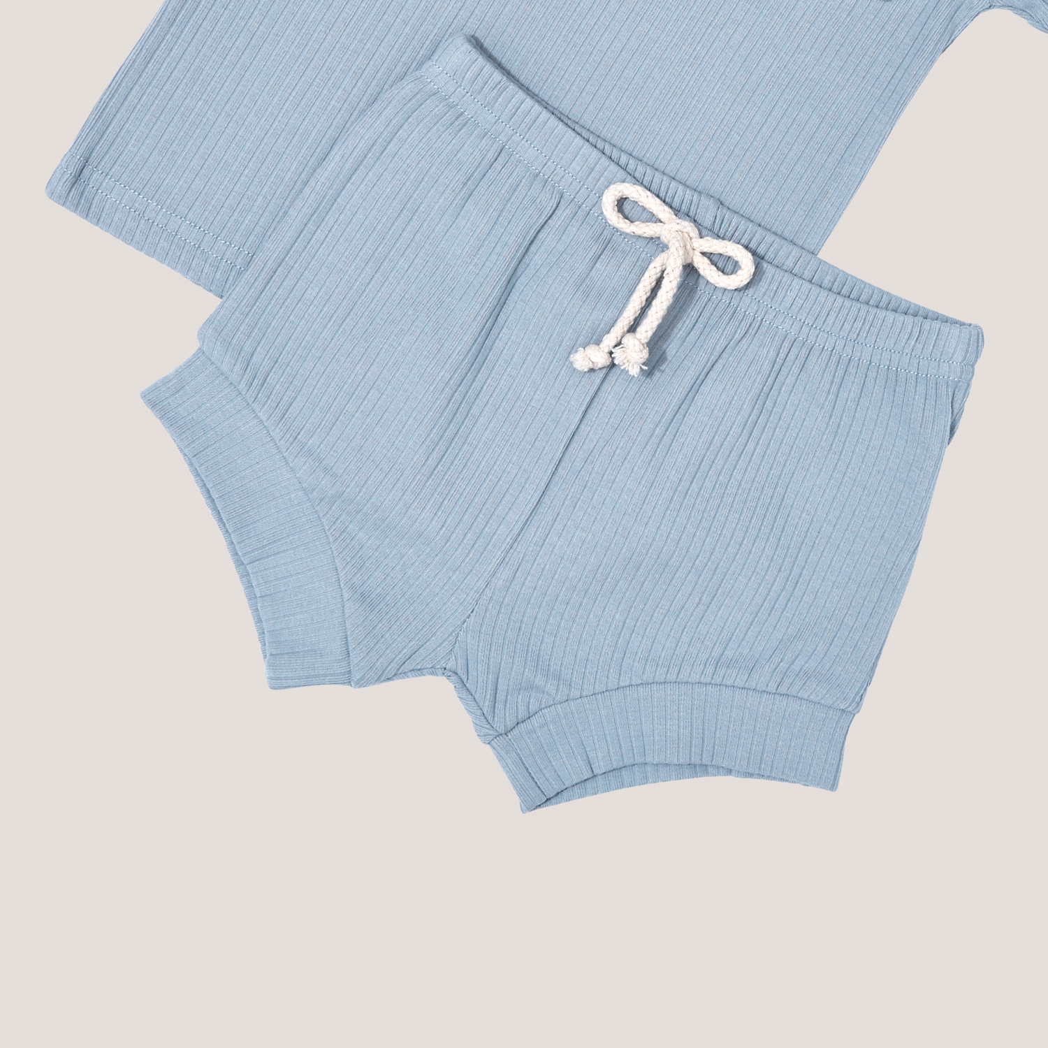 Ribbed Shirt & Short Set in Powder Blue