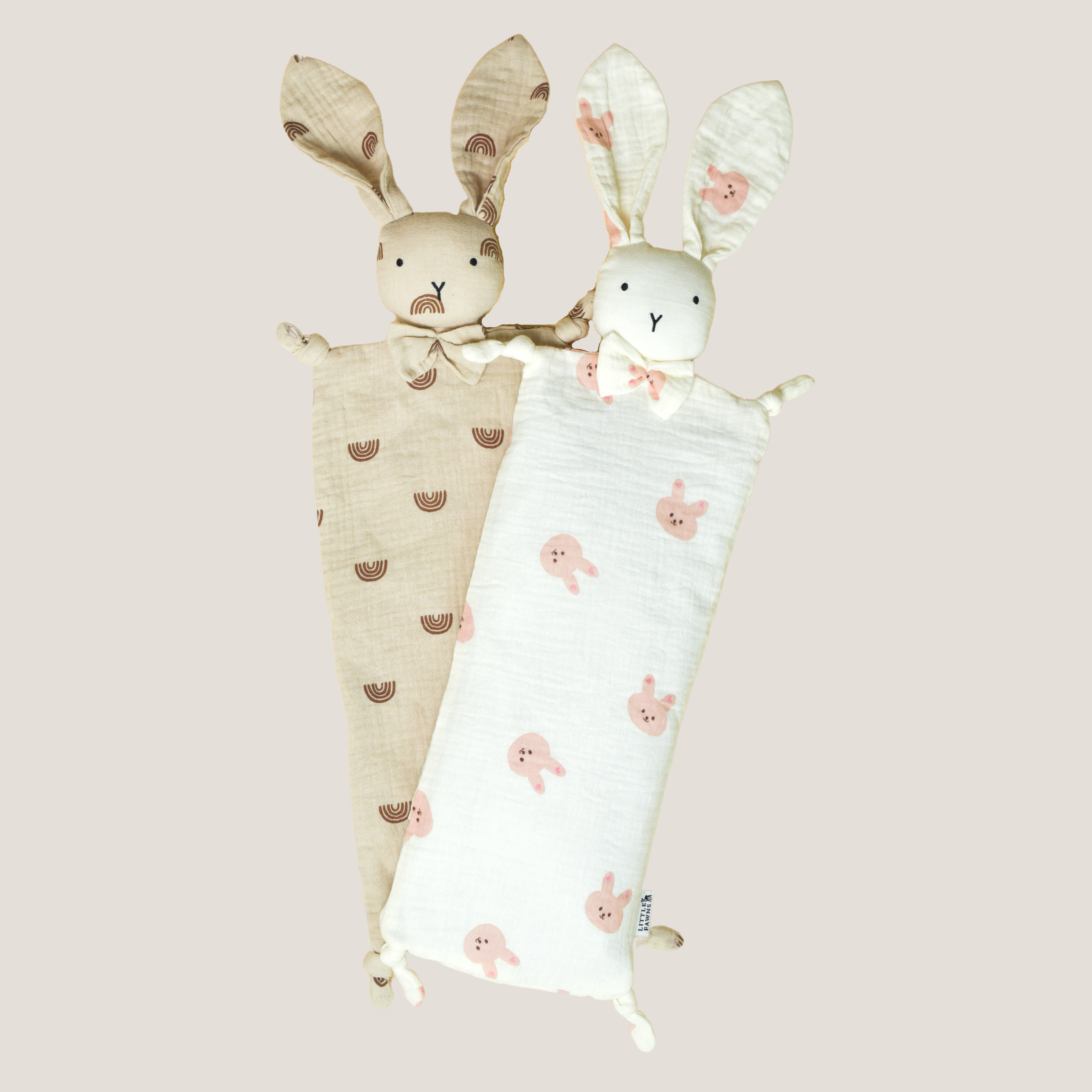 Snuggly Bunny Beansprout Husk Pillow + Cover Bundle (Rabbit & Ivory Beige Rainbow)