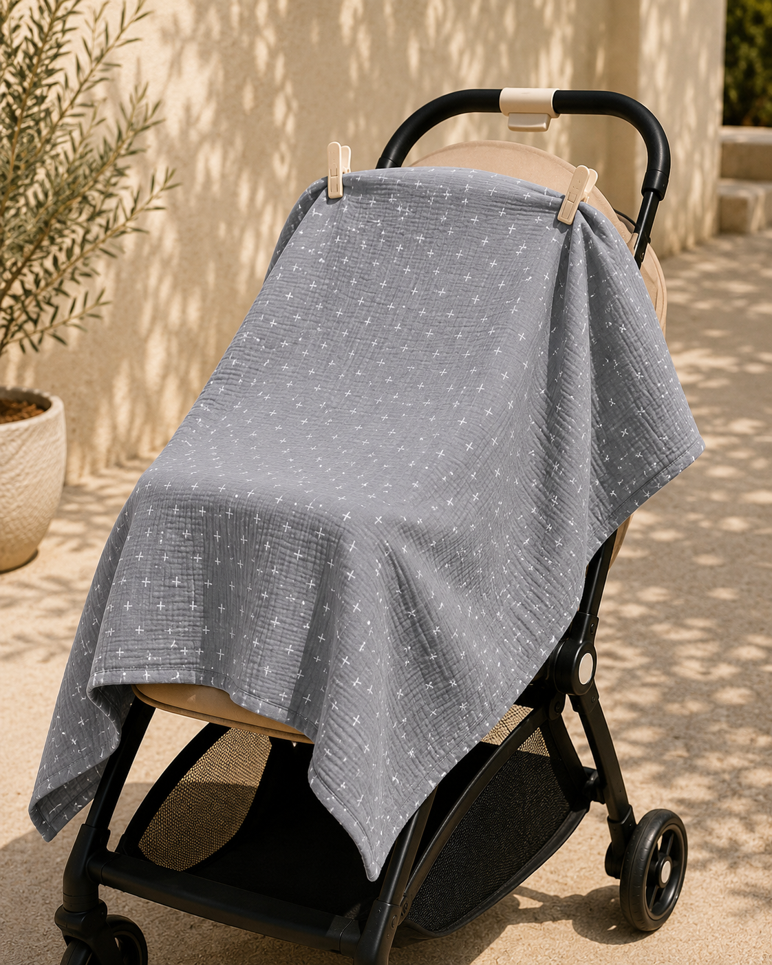 Organic Cotton Swaddle in Pebble Grey Star