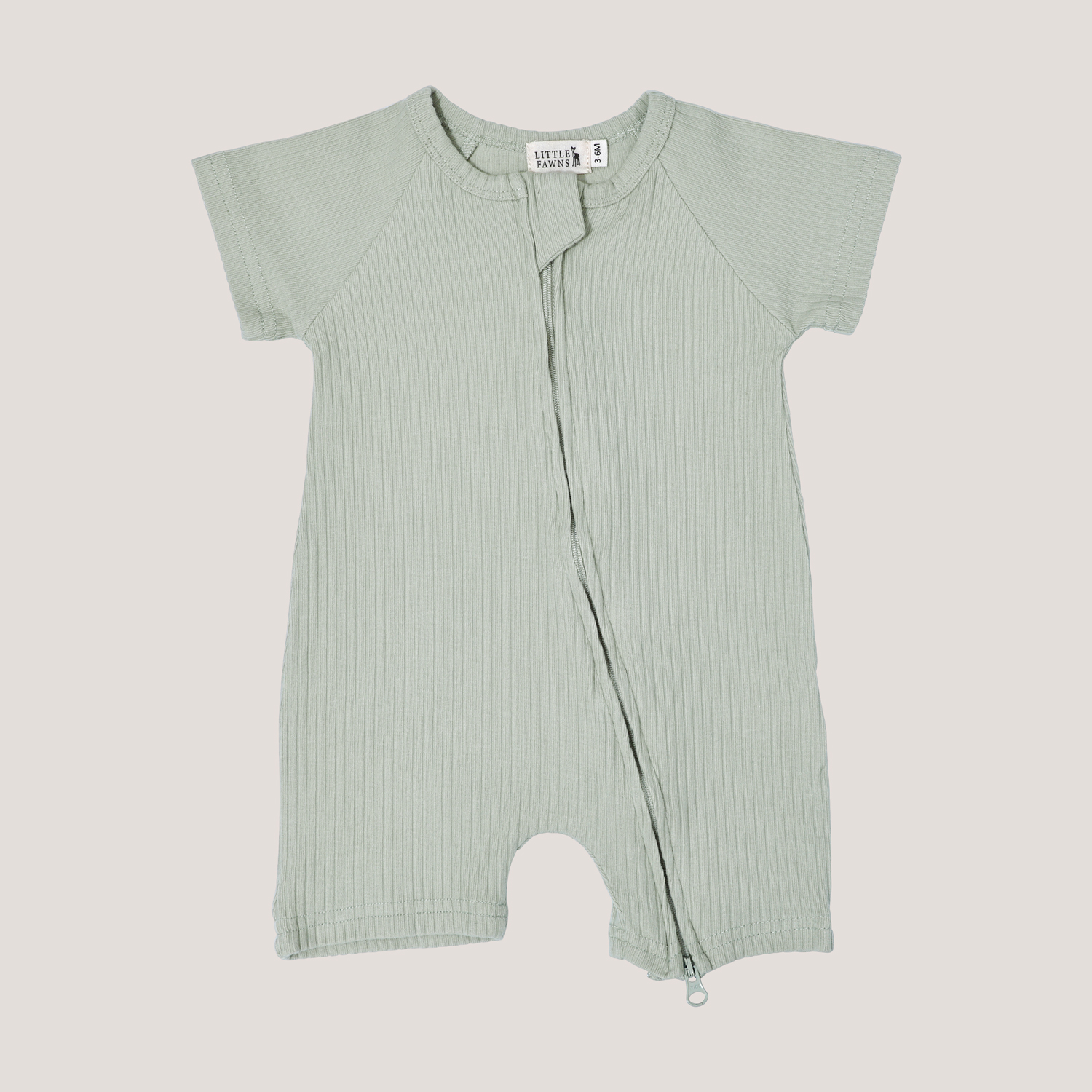 Ribbed Short Sleeve Zipper Romper in Mint Green