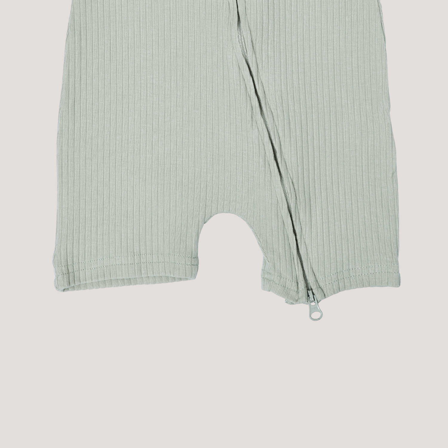 Ribbed Short Sleeve Zipper Romper in Mint Green