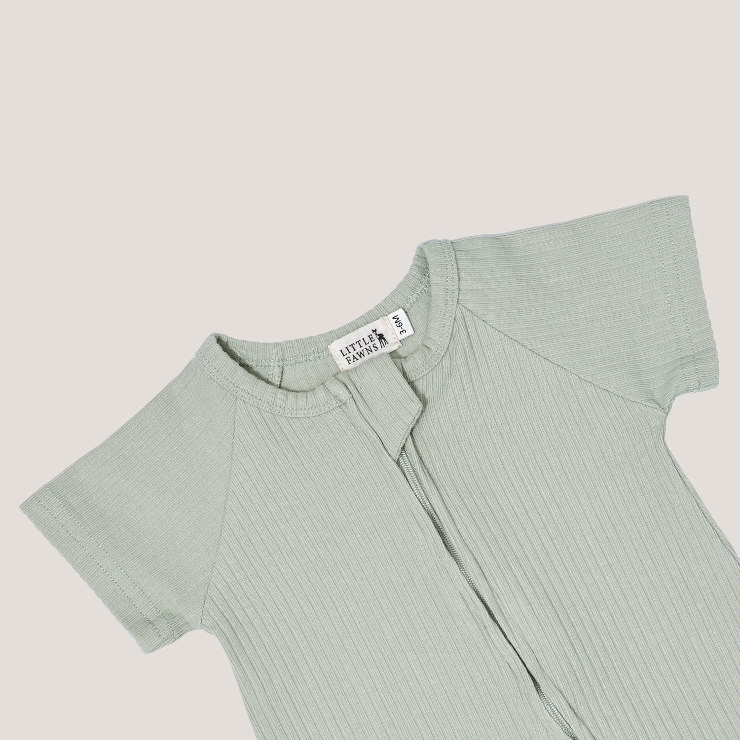 Ribbed Short Sleeve Zipper Romper in Mint Green