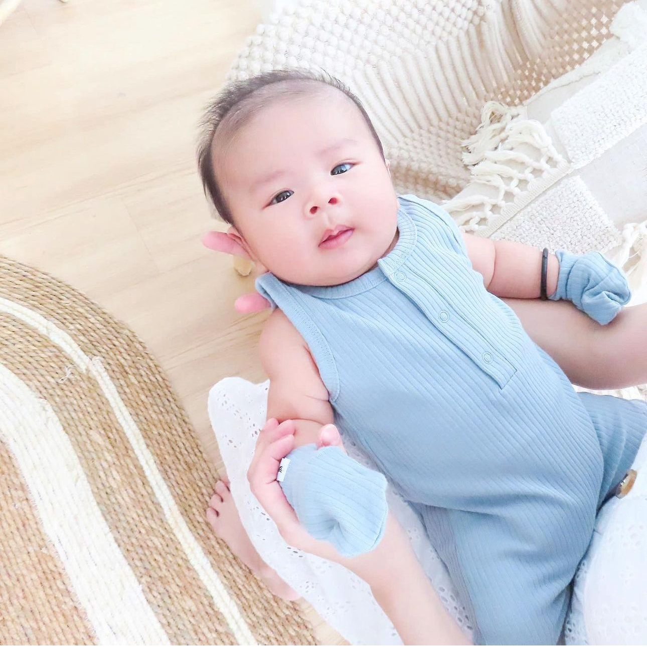 Ribbed Sleeveless Shorts Romper in Powder Blue