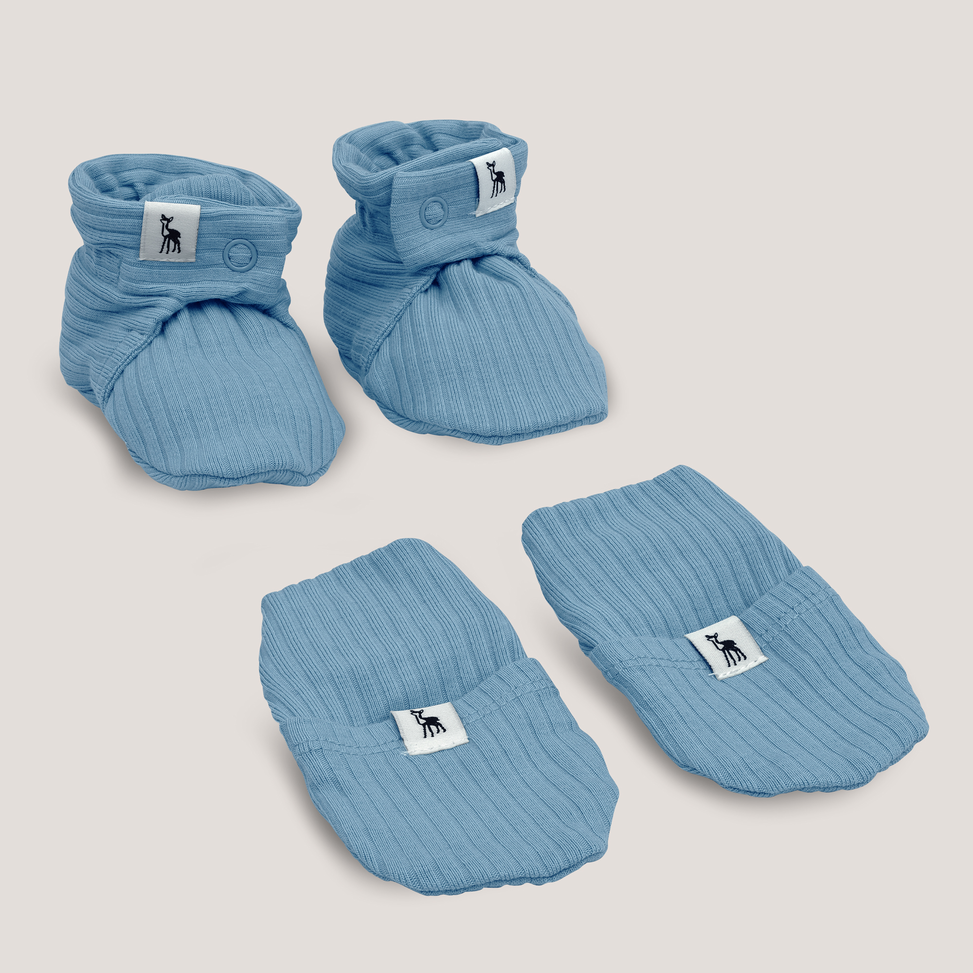 Ribbed Baby Mittens & Booties (Button) Bundle in Emerald Blue