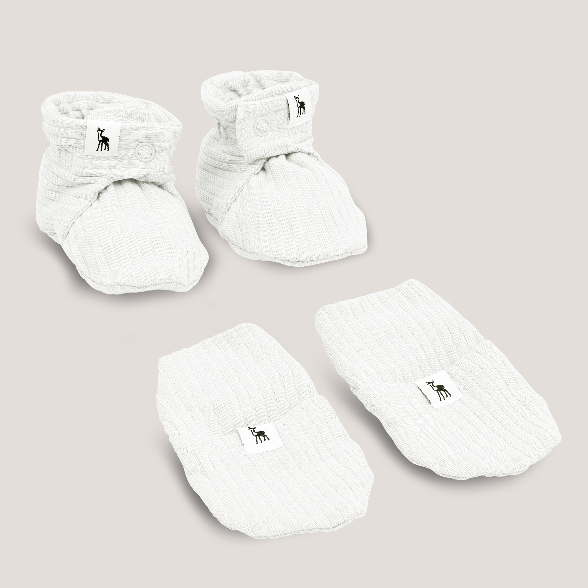 Ribbed Baby Mittens & Booties (Button) Bundle in Winter White 