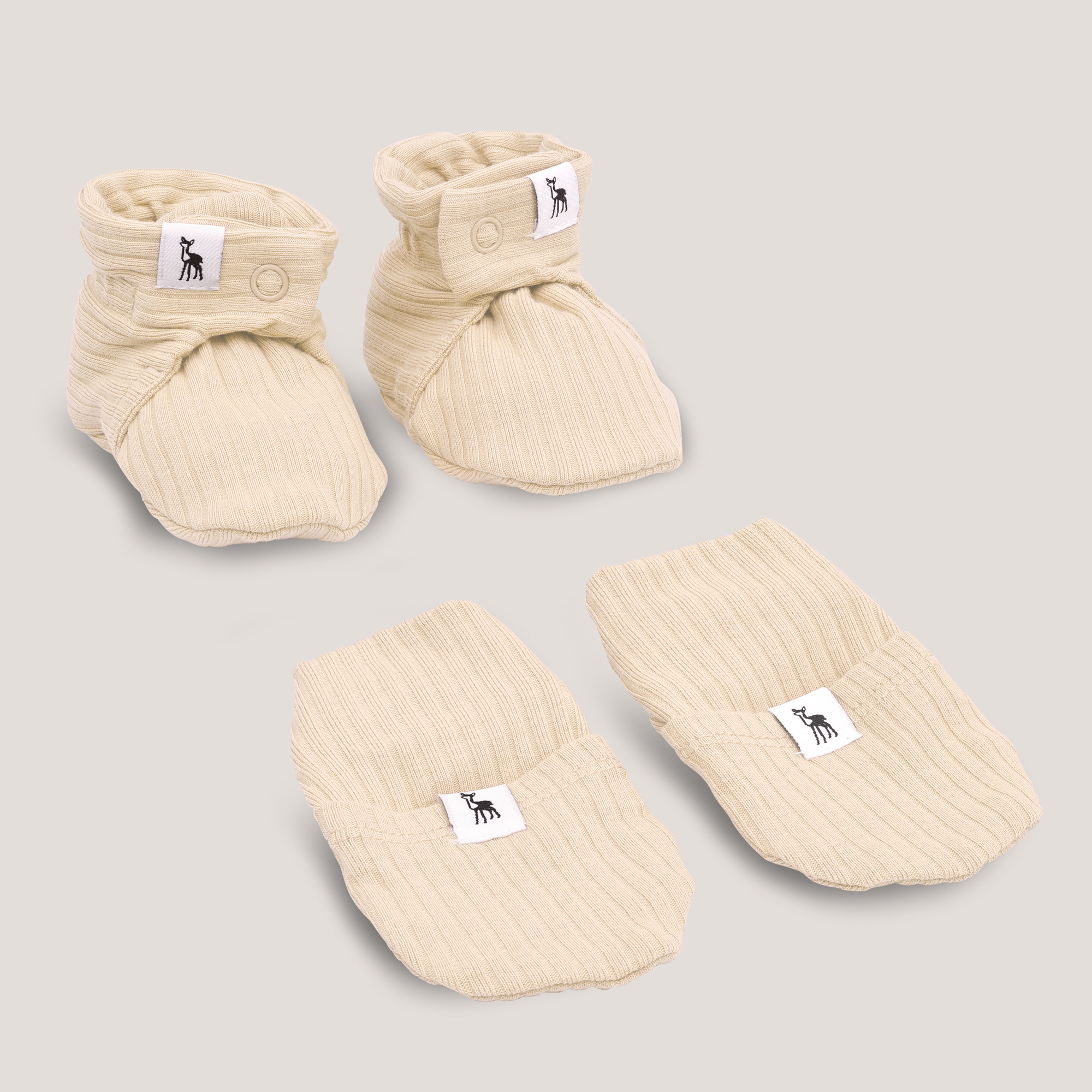 Ribbed Baby Mittens & Booties (Button) Bundle in Daffodil