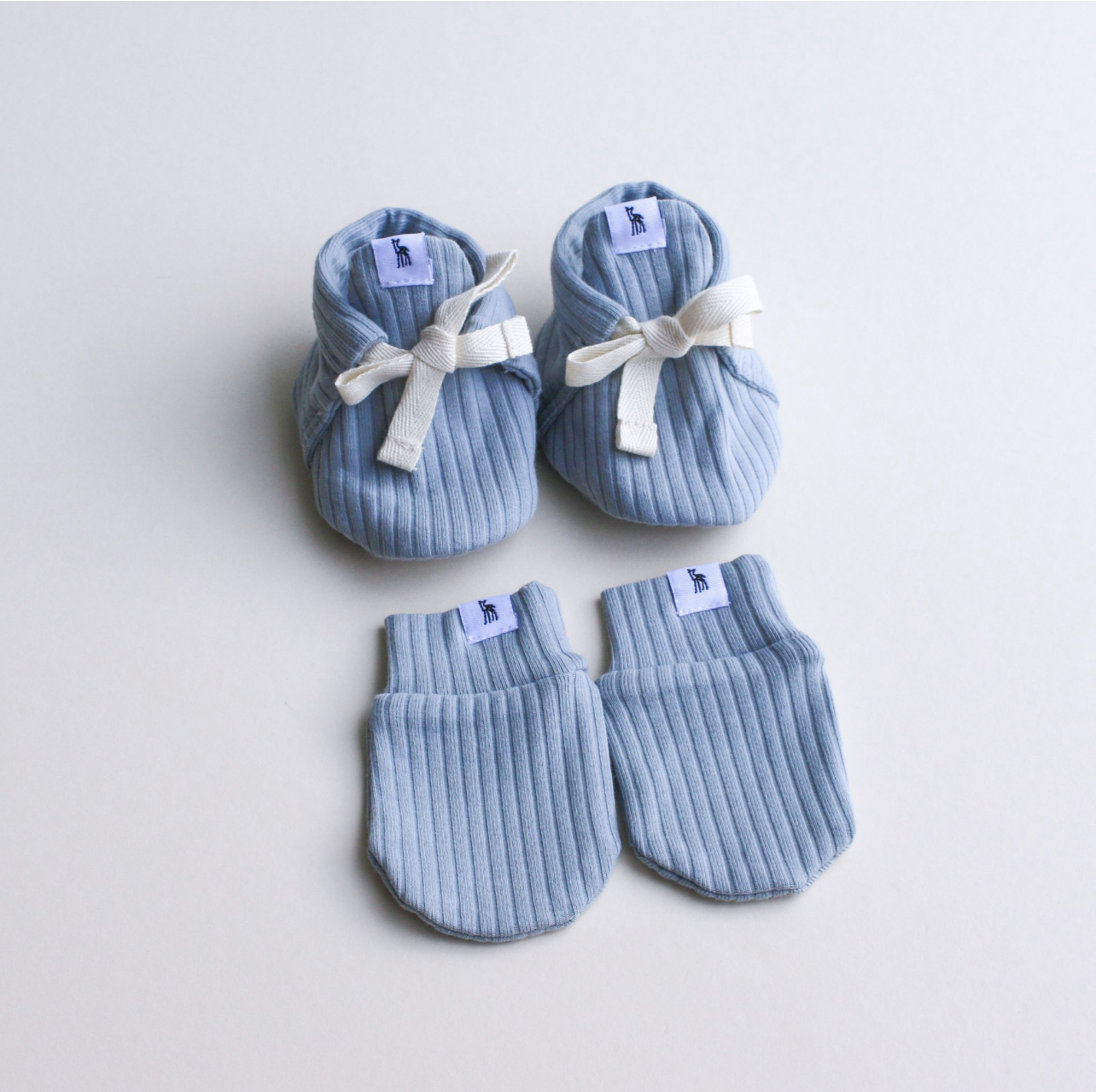 Ribbed Baby Mittens & Booties (Lace) Bundle in Powder Blue