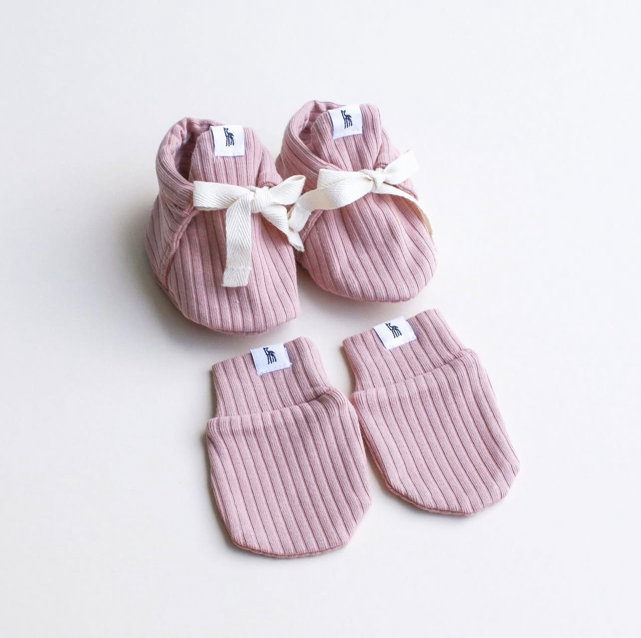 Ribbed Baby Mittens & Booties (Lace) Bundle in Dusty Pink