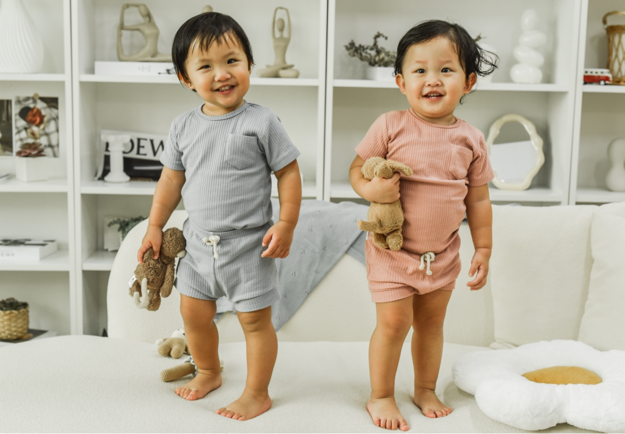 Ribbed Shirt & Short Set in Dusty Pink