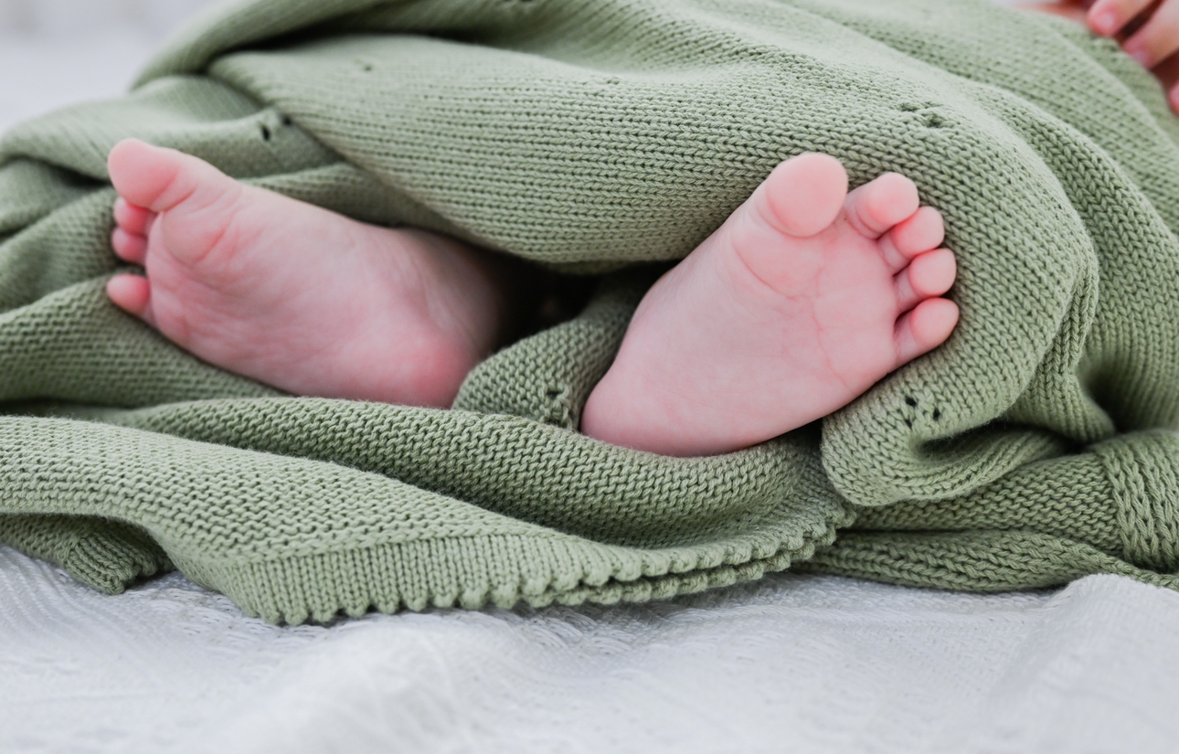 Pointelle Knitted Baby Blanket in Olive