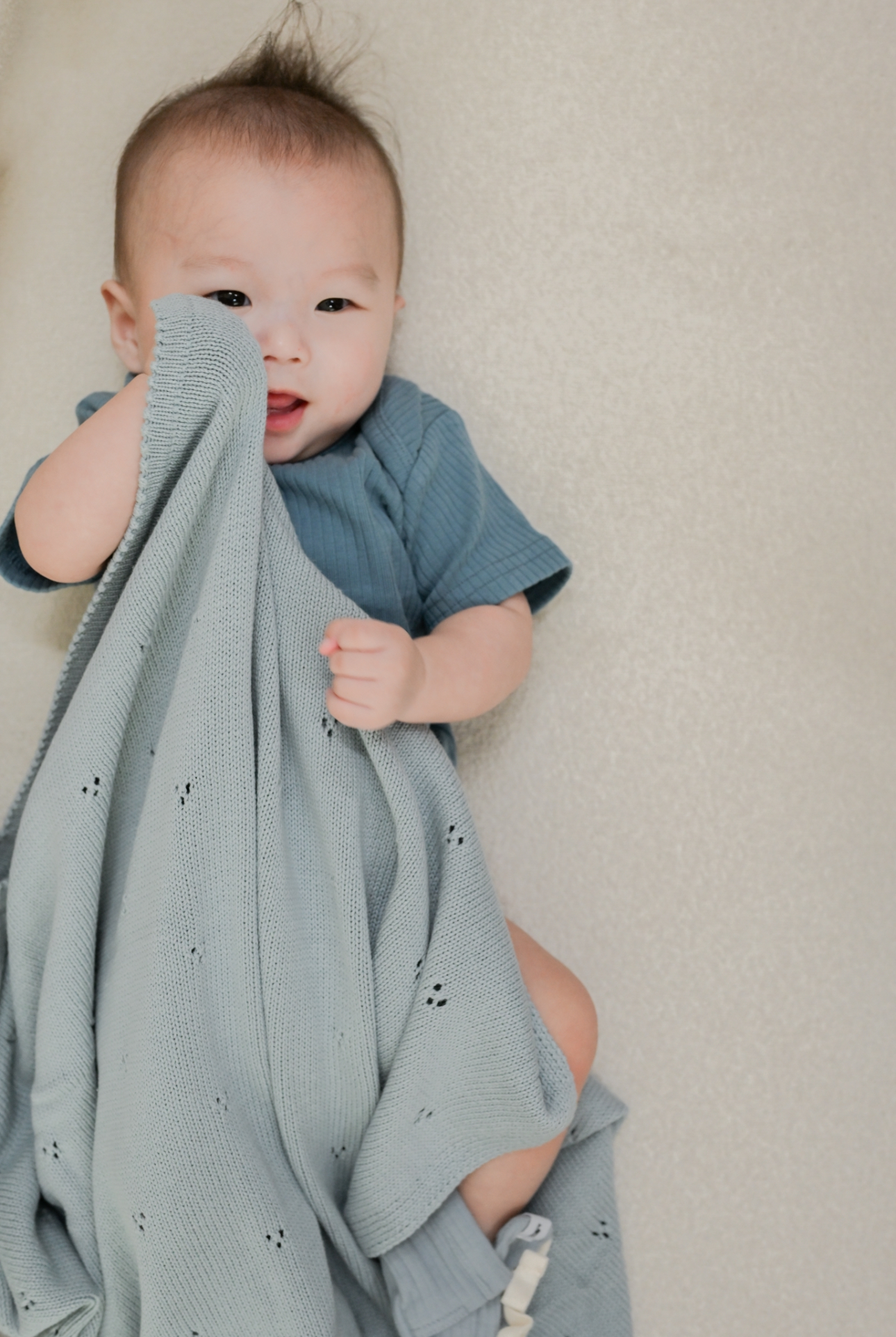 Pointelle Knitted Baby Blanket in Cloud Blue