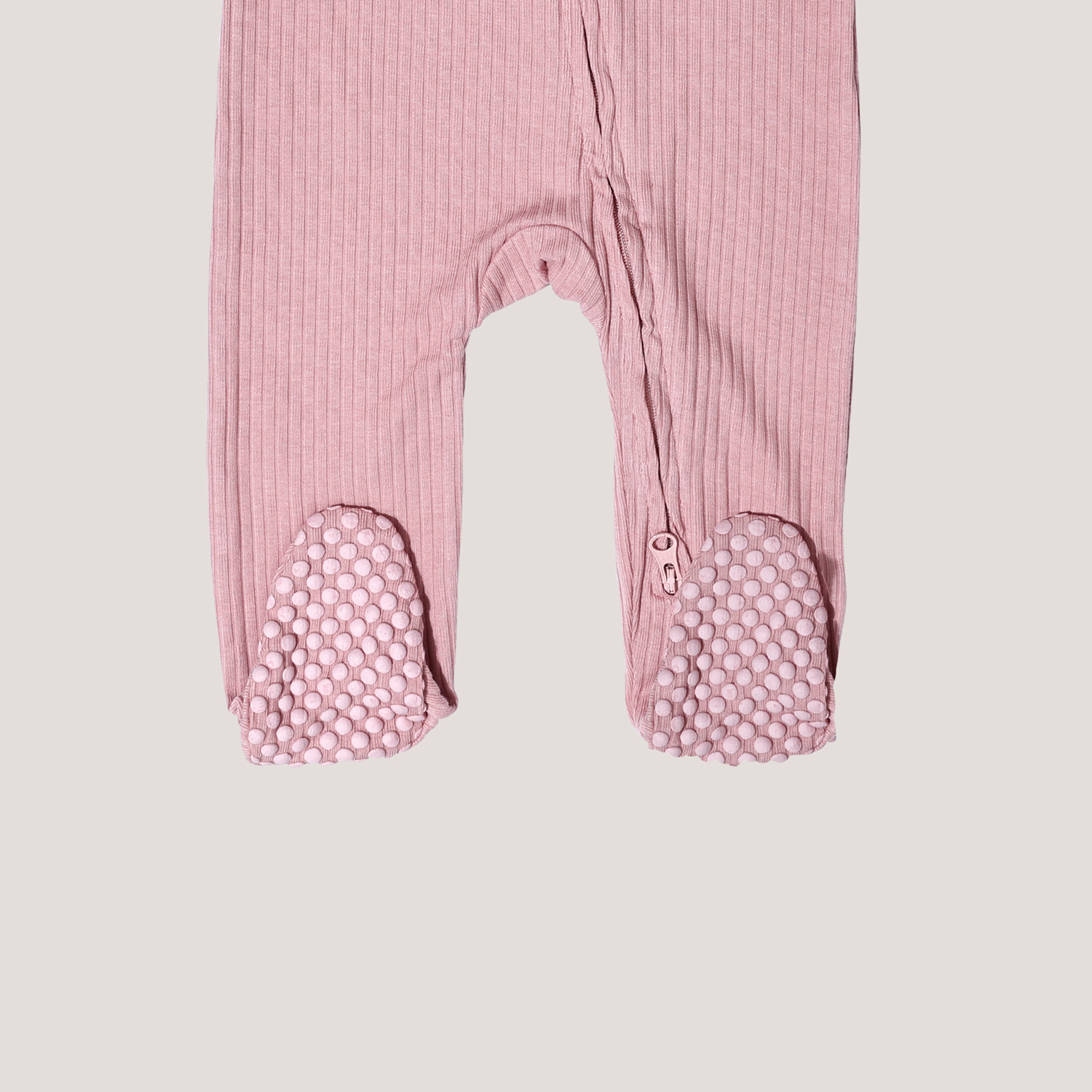 Ribbed Short Sleeve Romper & Ribbed Zip-Up Footed Romper (Dusty Pink)