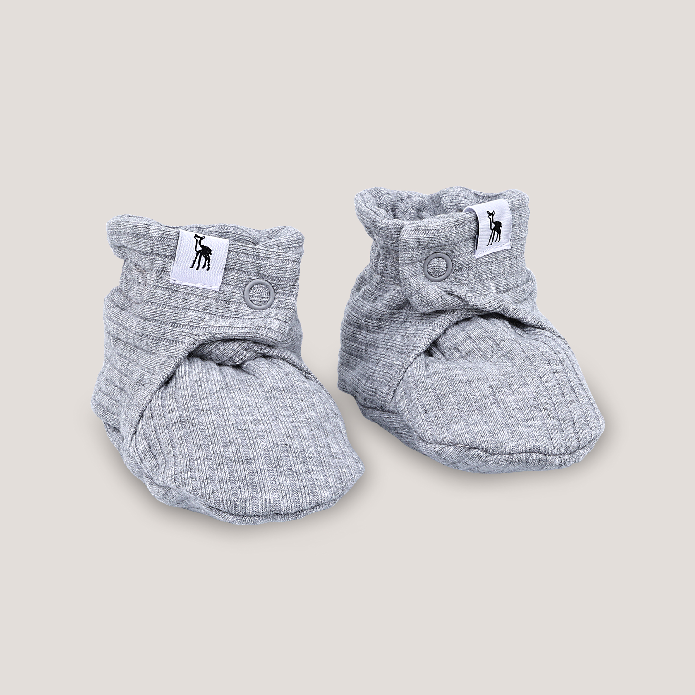 Ribbed Baby Booties in Classic Grey (Button)