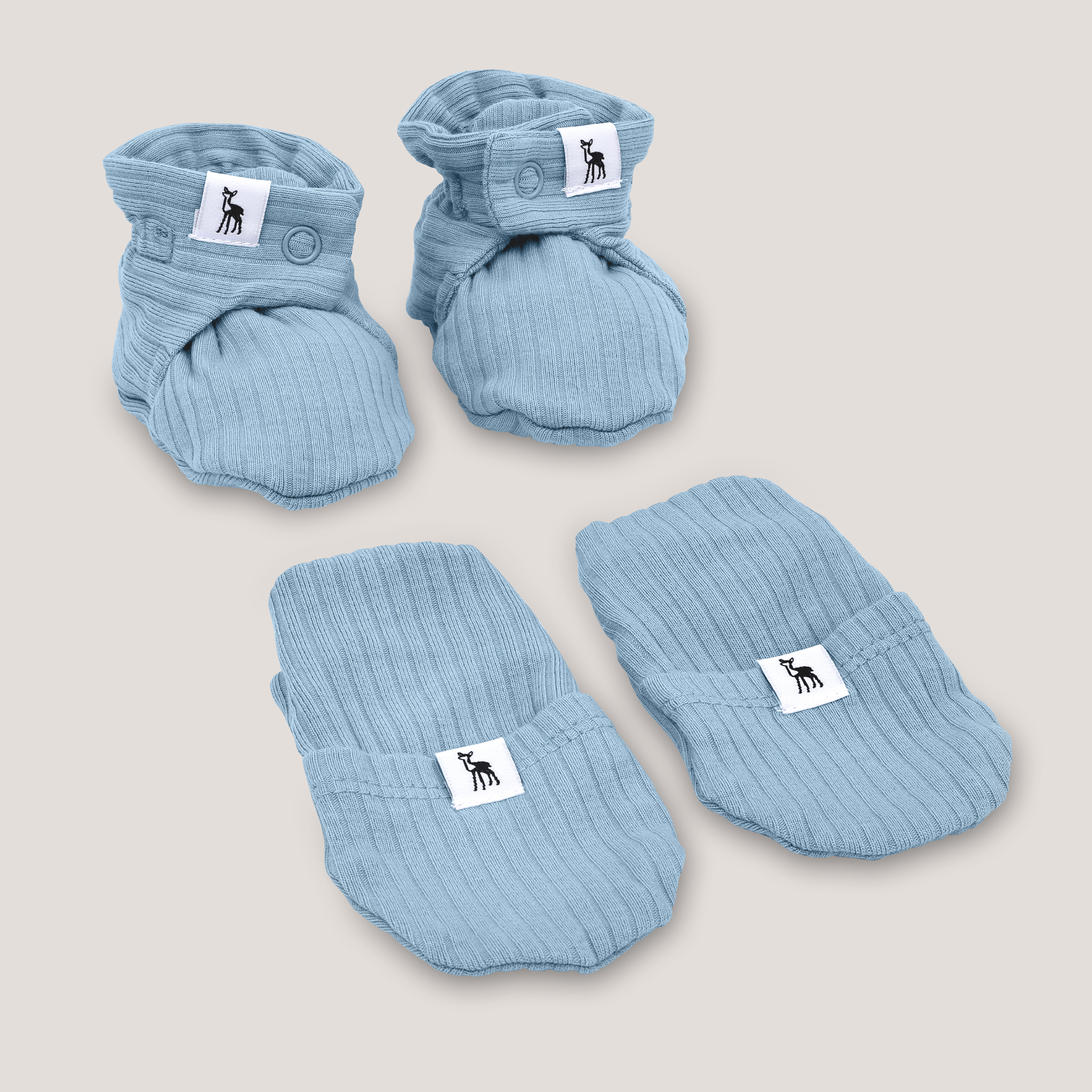 Ribbed Baby Mittens & Booties (Button) Bundle in Powder Blue
