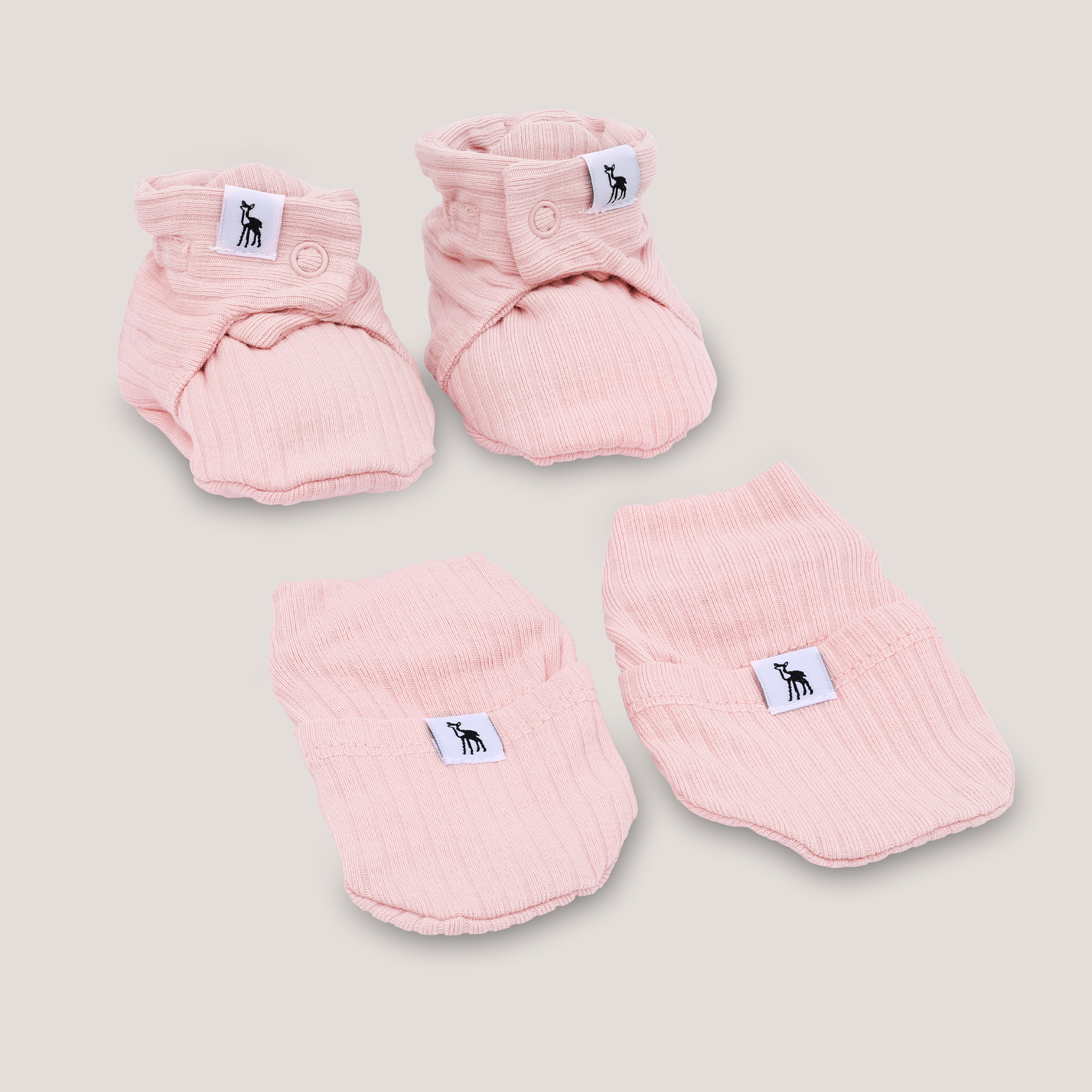 Ribbed Baby Mittens & Booties (Button) Bundle in Pink Blush