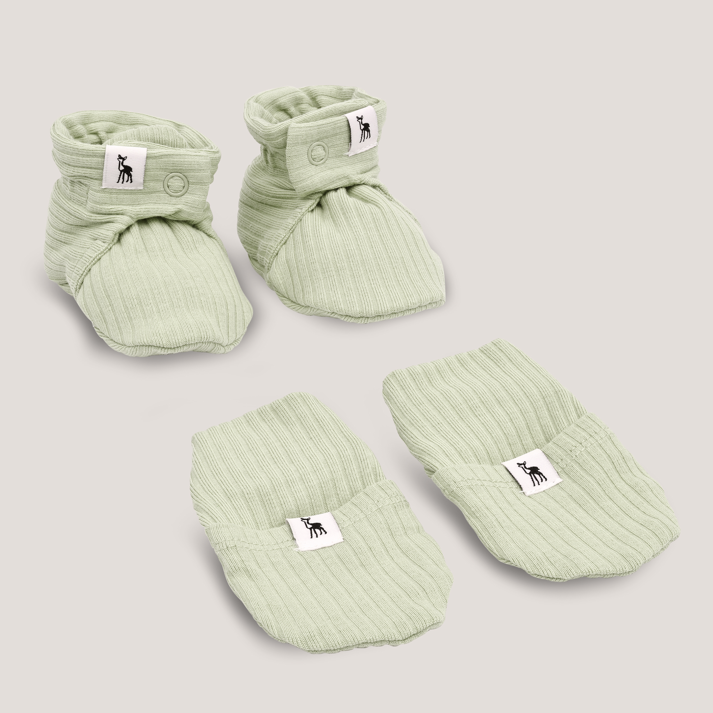 Ribbed Baby Mittens & Booties (Button) Bundle in Mint Green