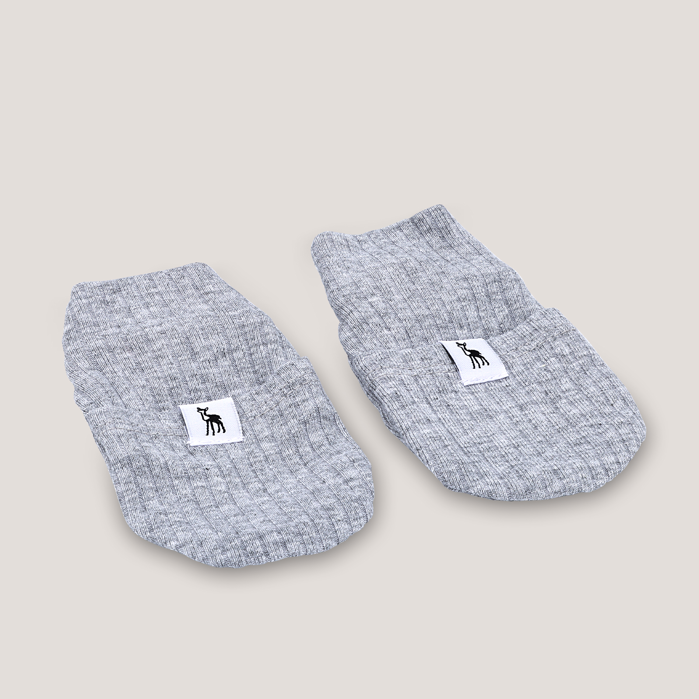 Ribbed Baby Mittens in Classic Grey (Button)