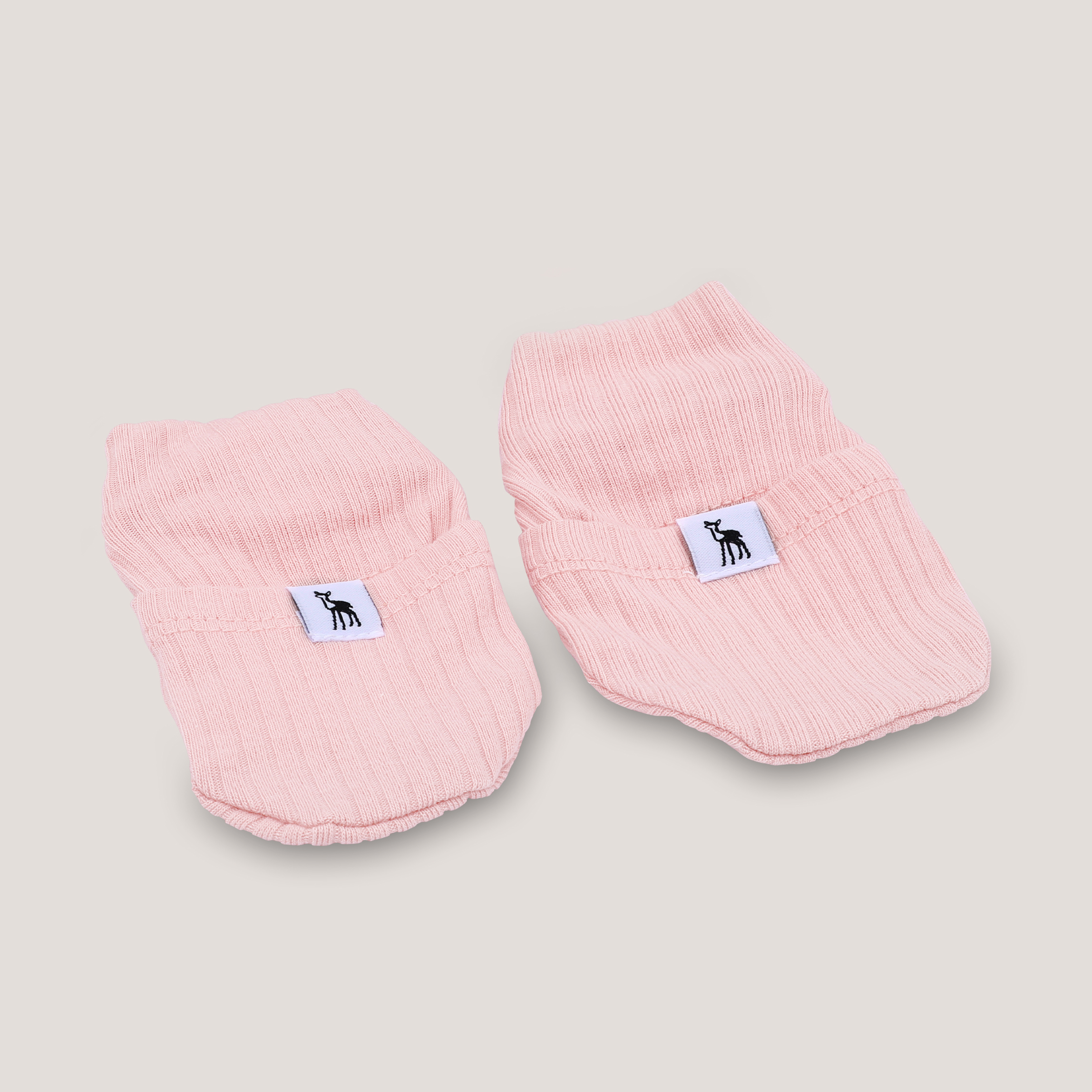 Ribbed Baby Mittens in Pink Blush (Button)