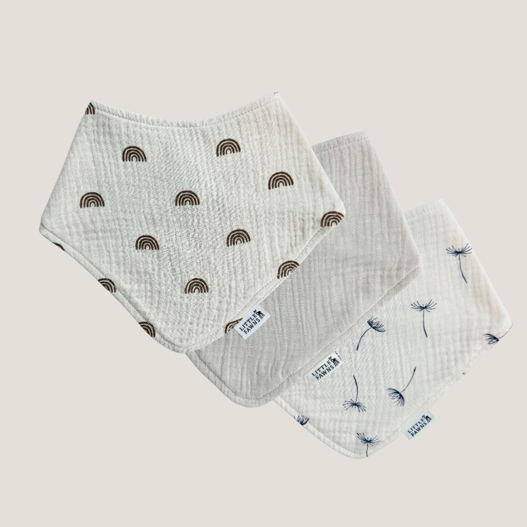 Organic Cotton Bibs Bundle (Ivory Biege, Dandelion Vanilla, Ivory Beige Rainbow)