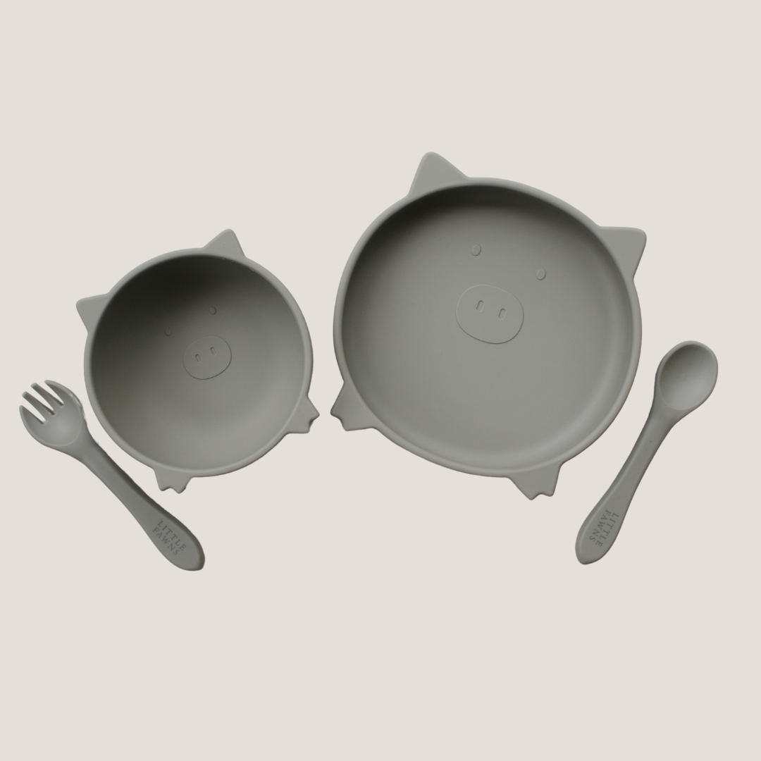 Silicone Suction Pig Bowl & Plate Set in Sage