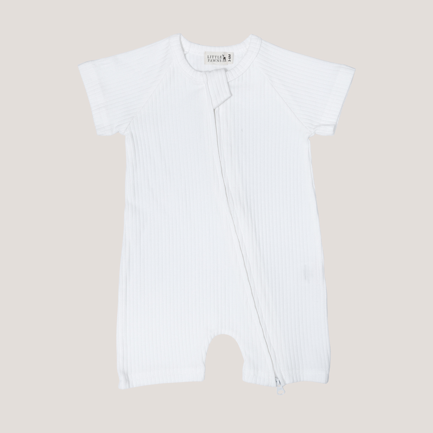 Ribbed Short Sleeve Zipper Romper in Winter White