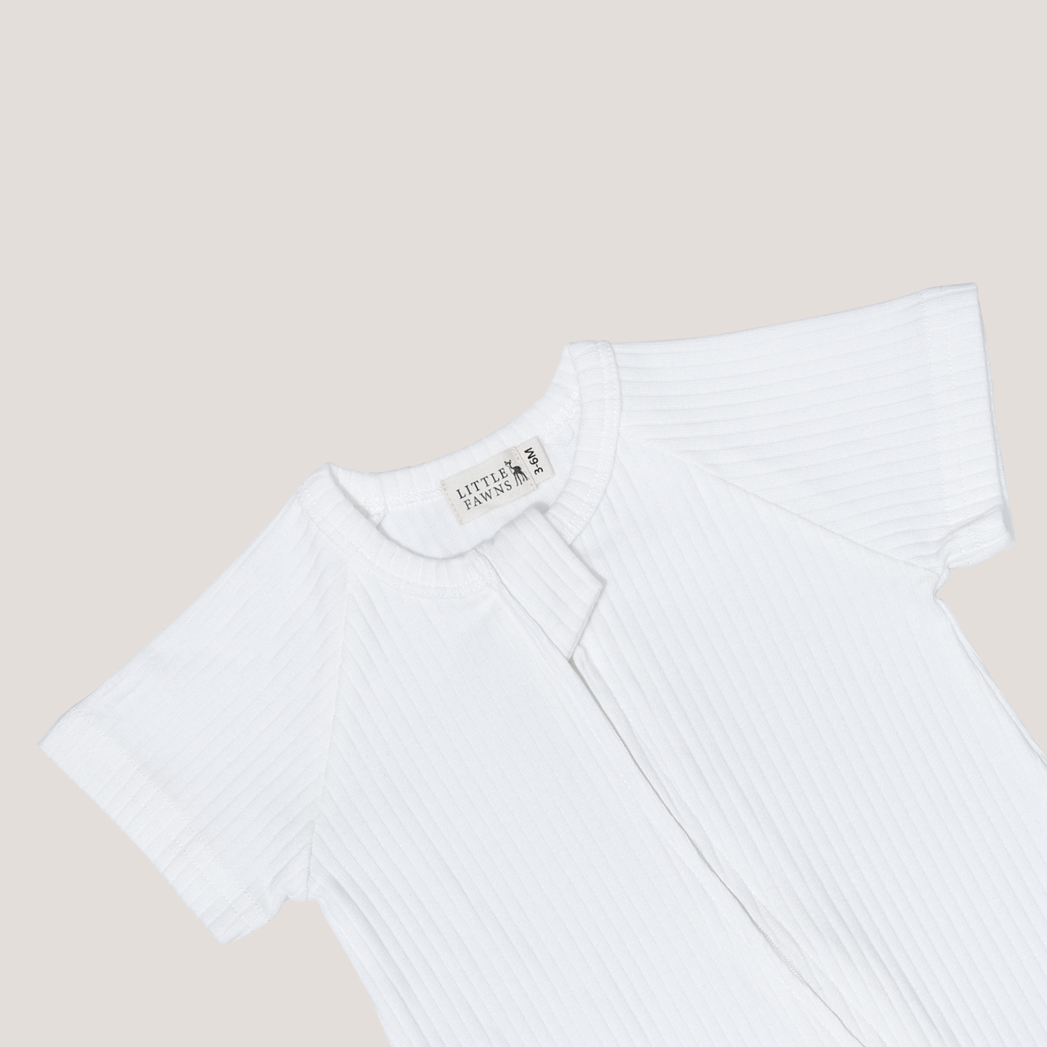 Ribbed Short Sleeve Zipper Romper in Winter White